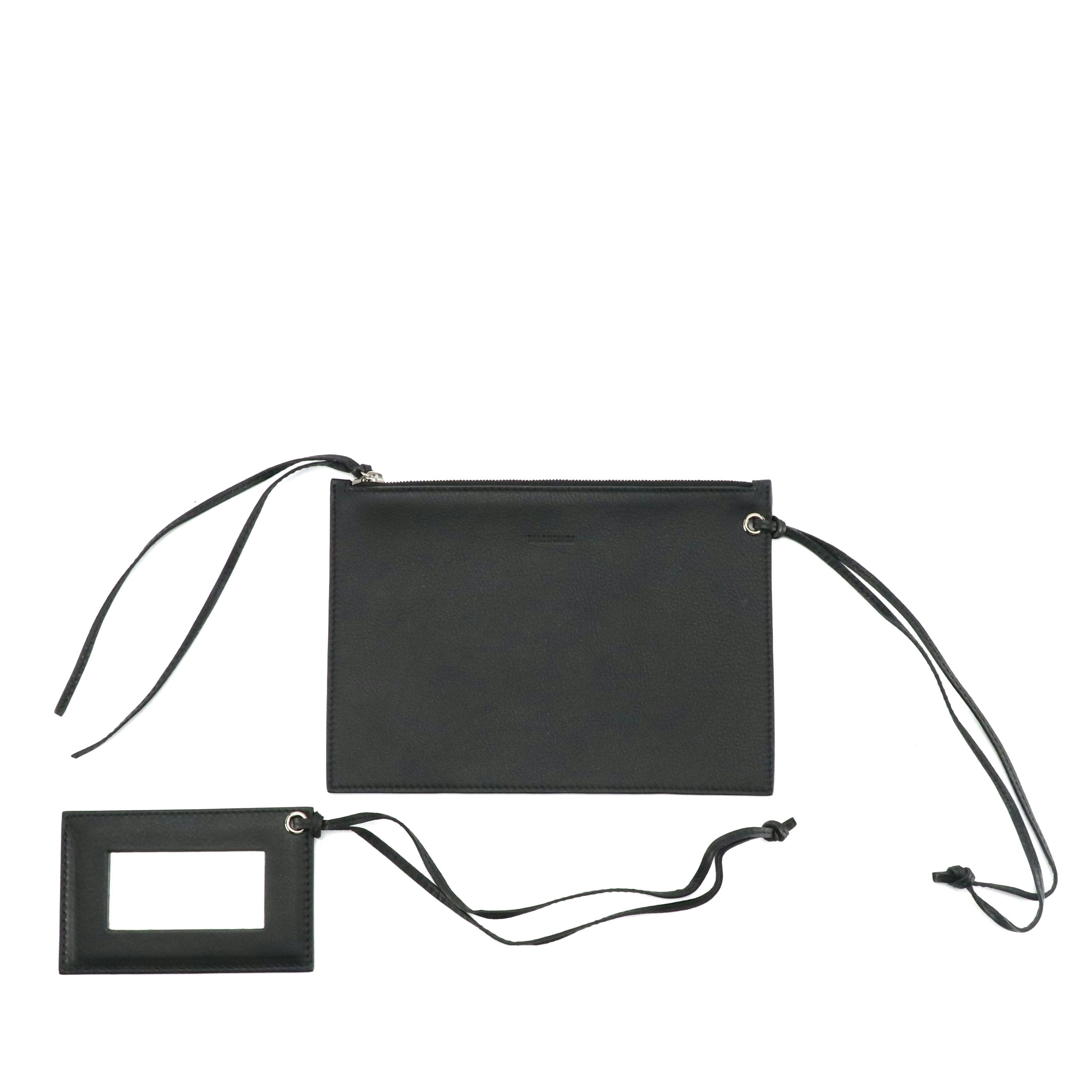 Balenciaga Black Grain Leather Everyday Zip Pouch and Compact Mirror