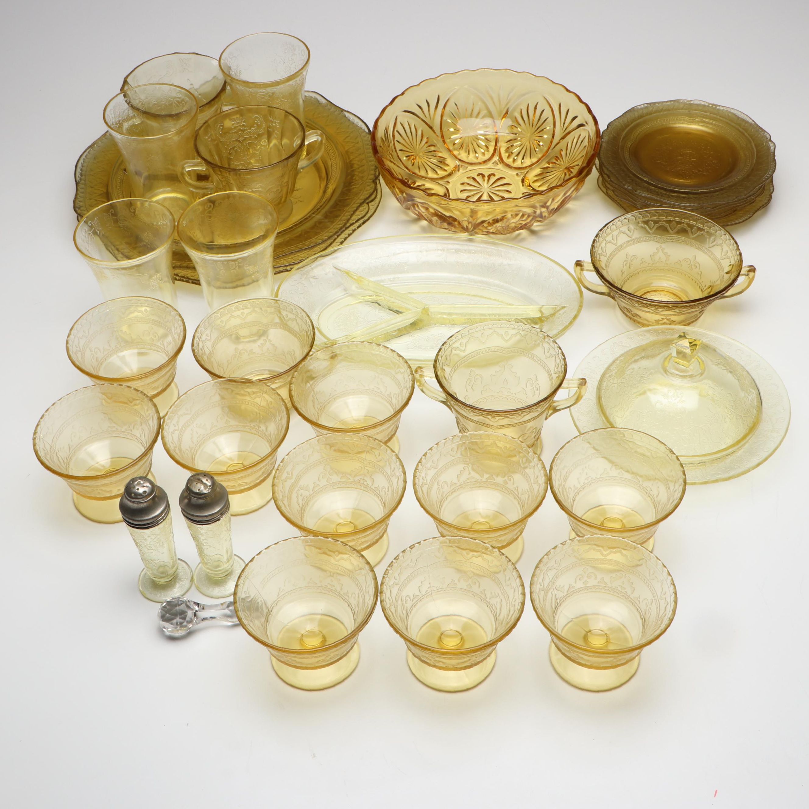 Federal Glass "Patrician" with Other Amber Depression Glass Tableware