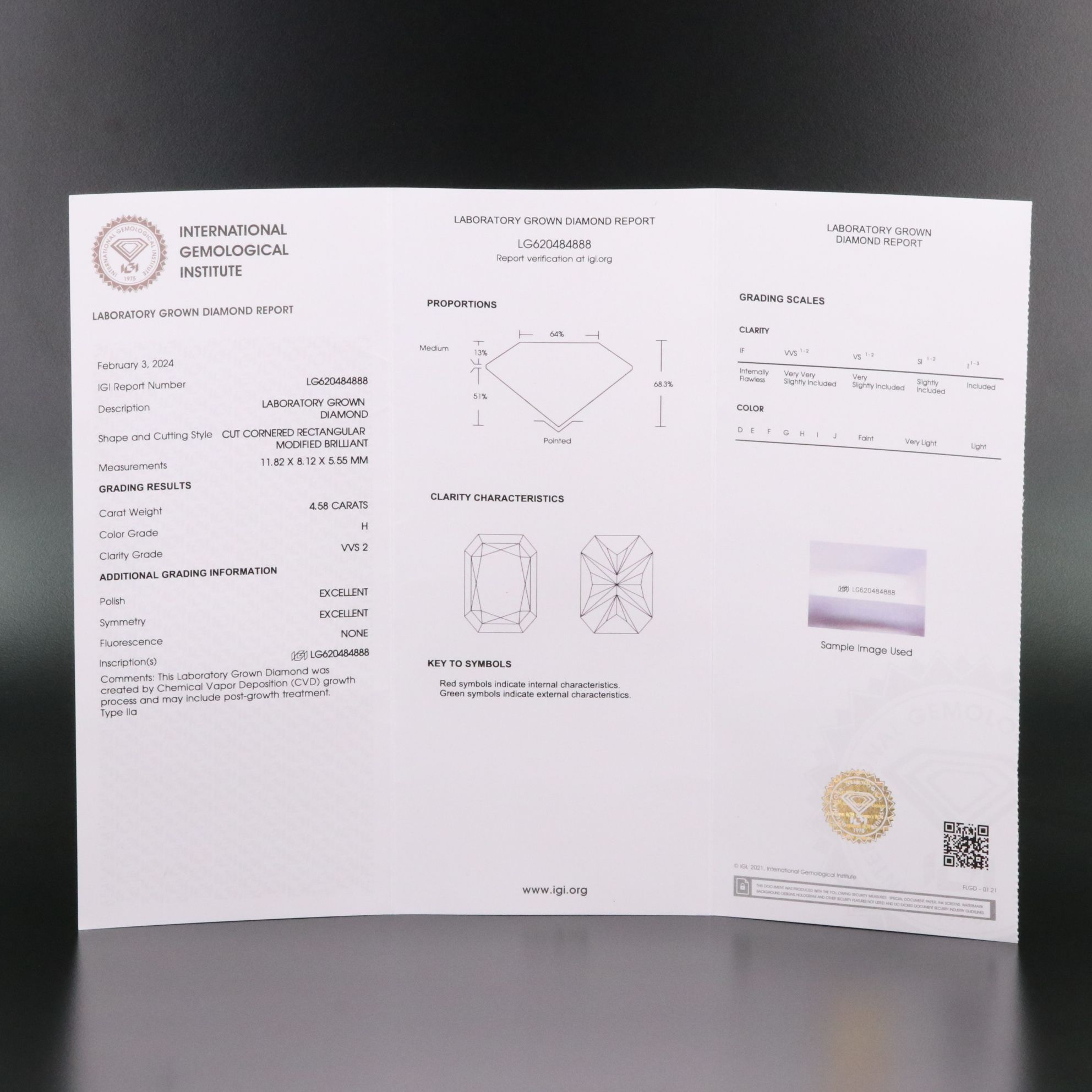 Loose 4.58 CT Lab Grown Diamond with IGI Report