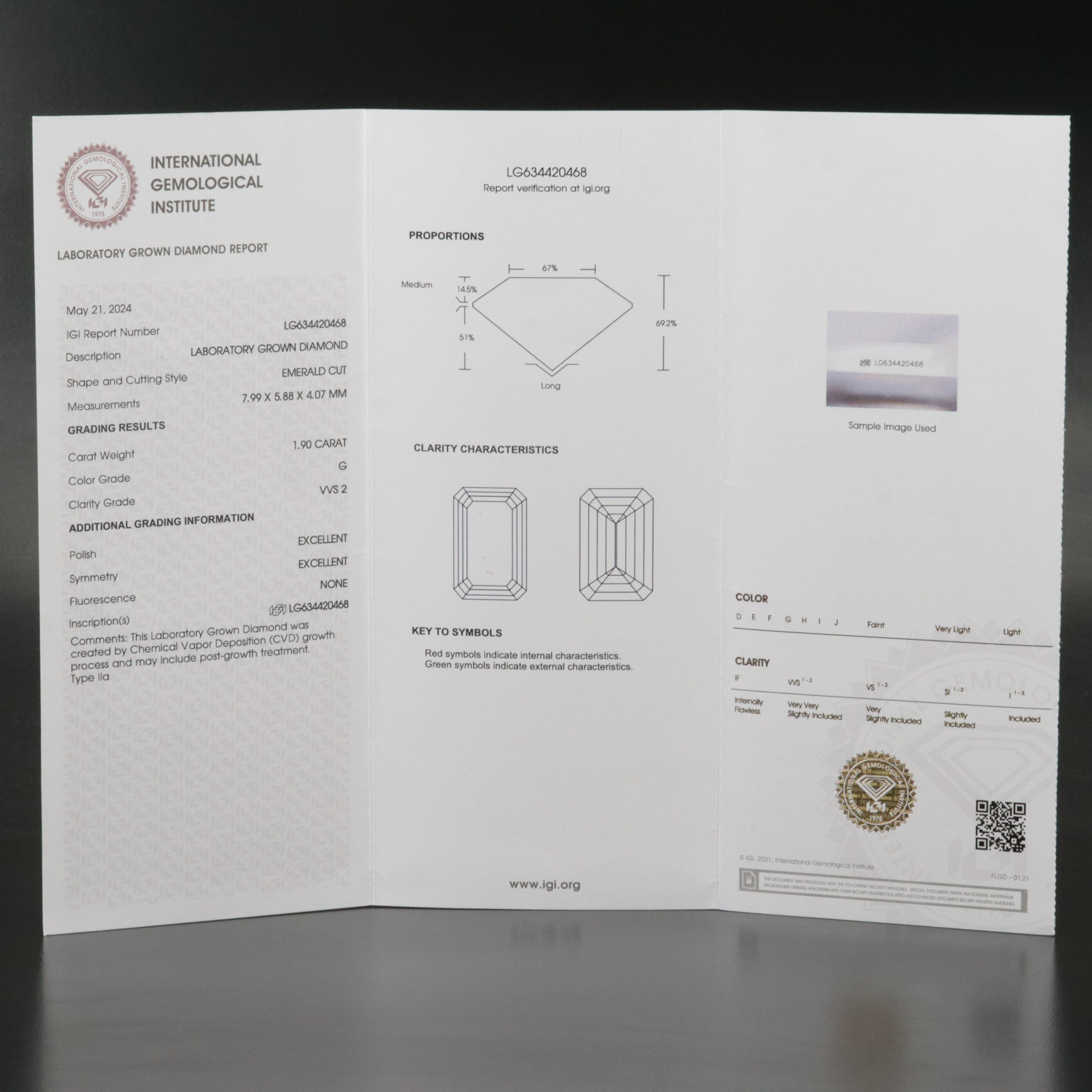 Loose 1.90 CT Lab Grown Diamond with IGI Report