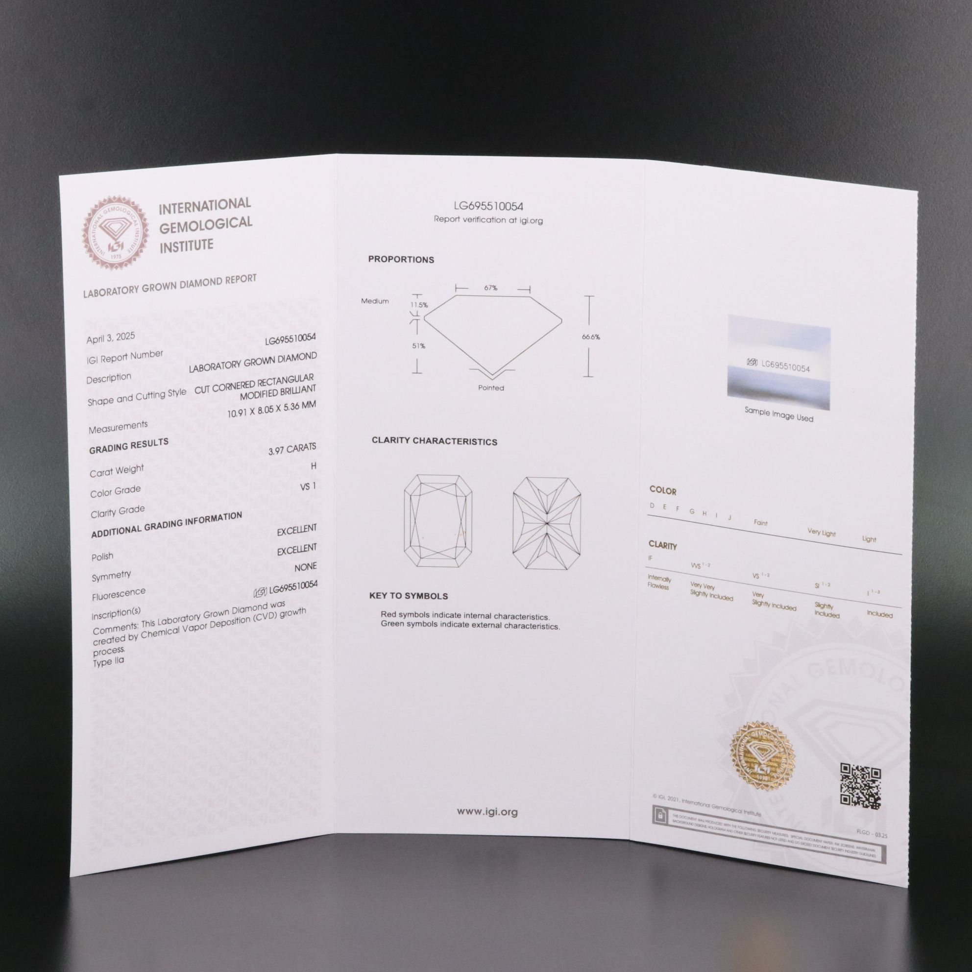 Loose 3.97 CT Lab Grown Diamond with IGI Report