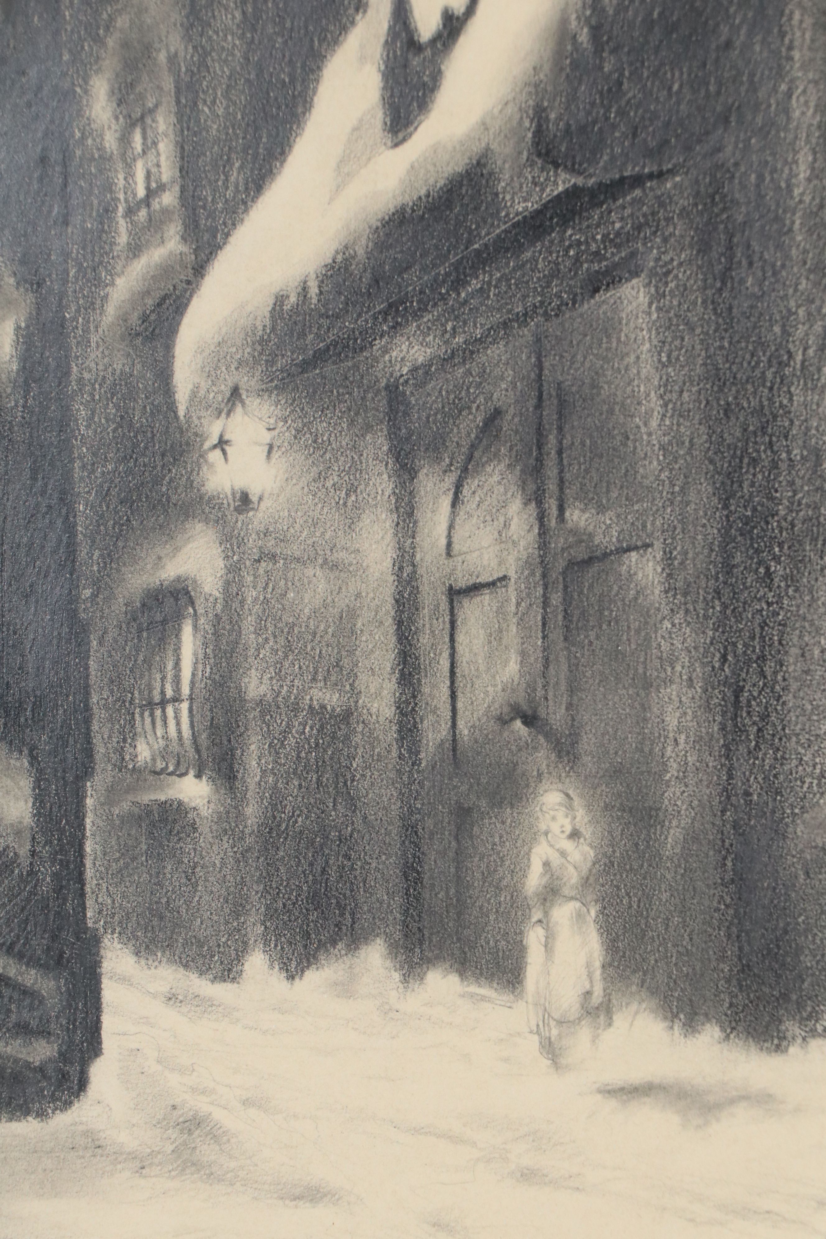 Feodor Rimsky Street Scene Graphite Drawing with Woman, 20th Century