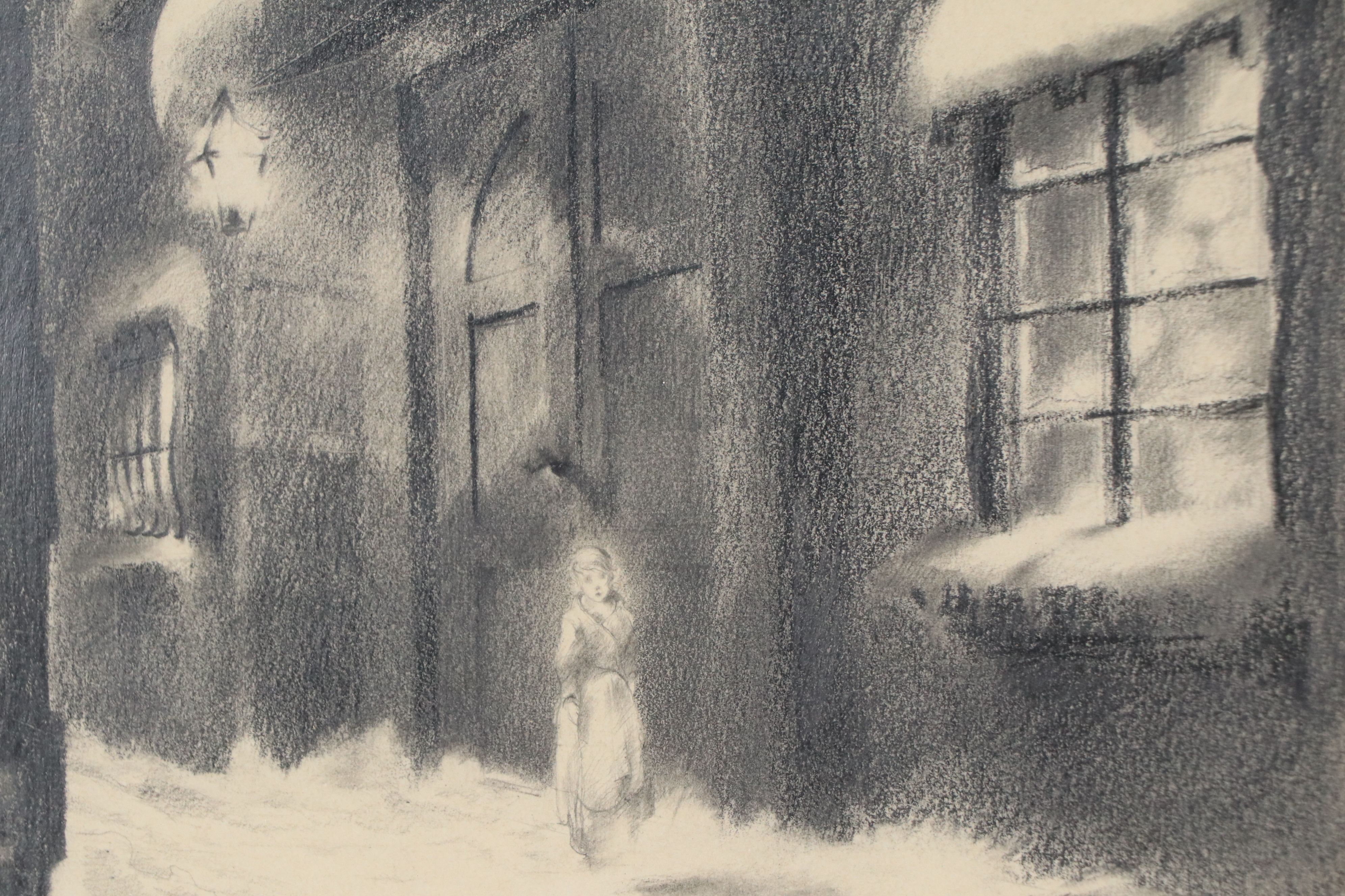 Feodor Rimsky Street Scene Graphite Drawing with Woman, 20th Century