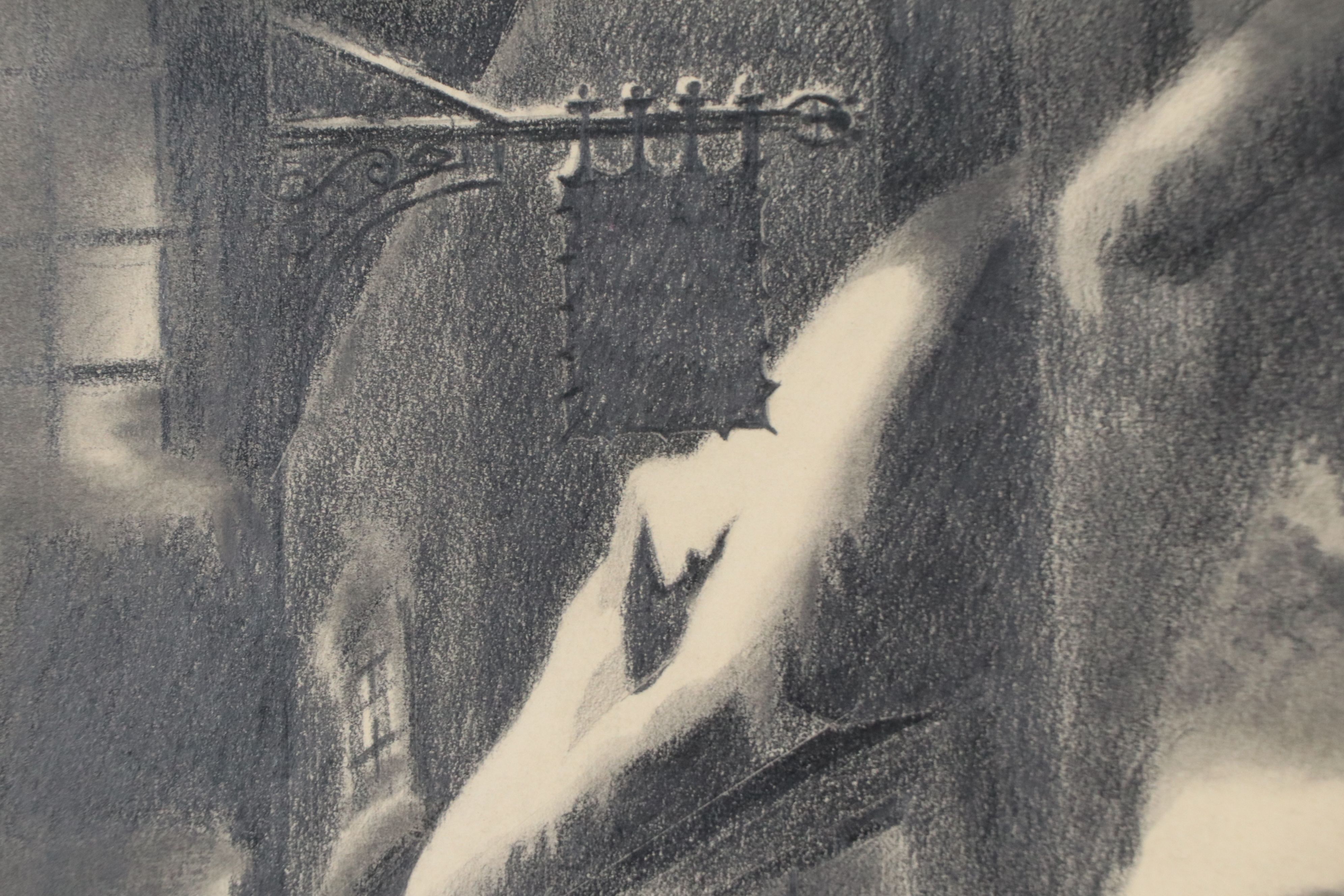 Feodor Rimsky Street Scene Graphite Drawing with Woman, 20th Century