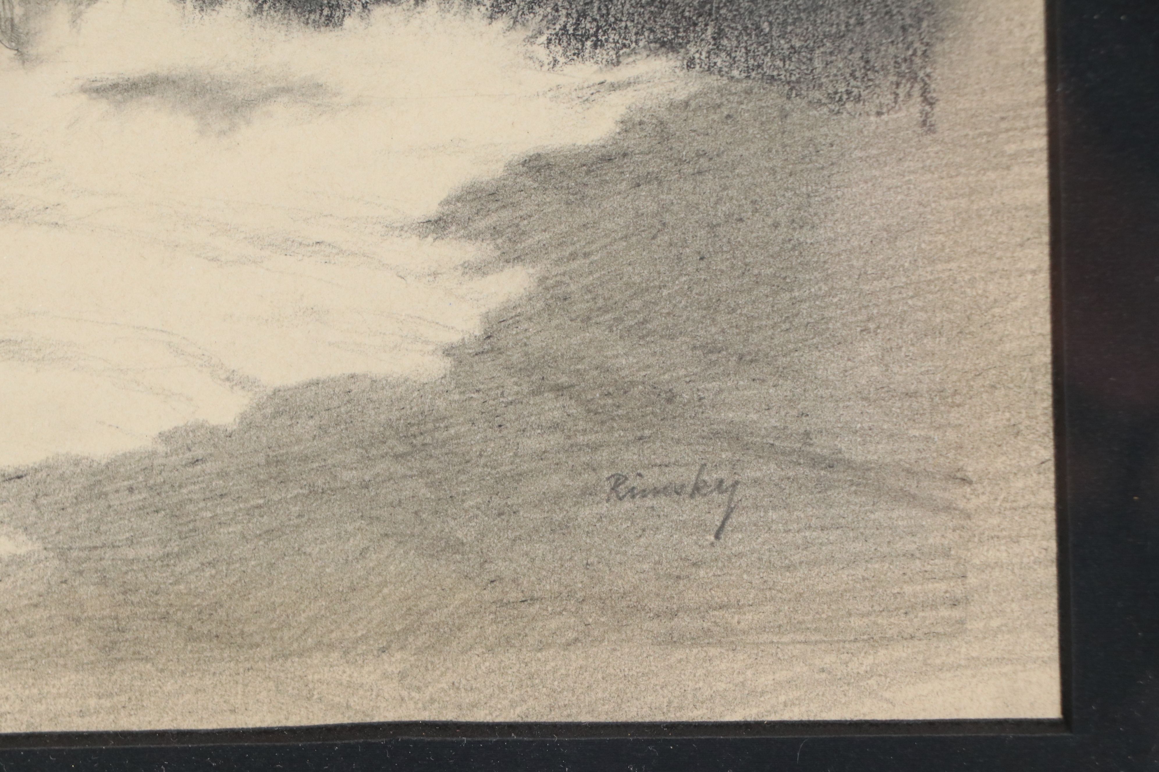 Feodor Rimsky Street Scene Graphite Drawing with Woman, 20th Century