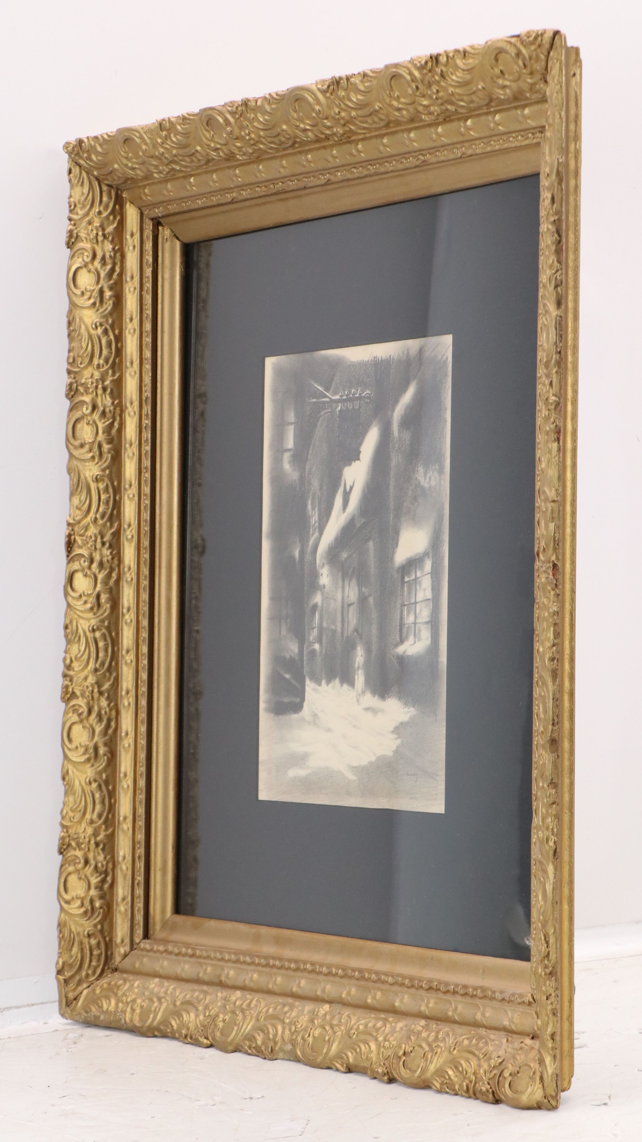 Feodor Rimsky Street Scene Graphite Drawing with Woman, 20th Century