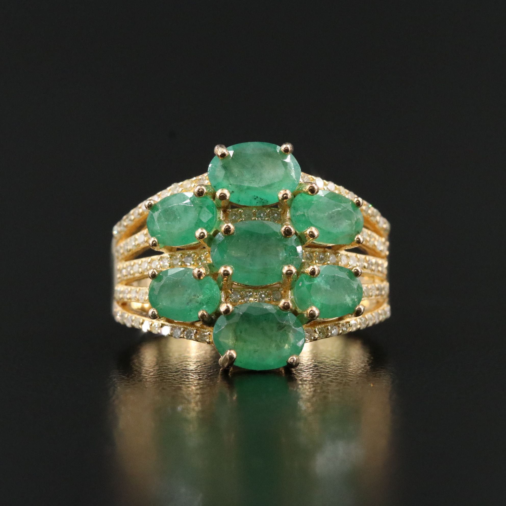Sterling Emerald and Diamond Ring