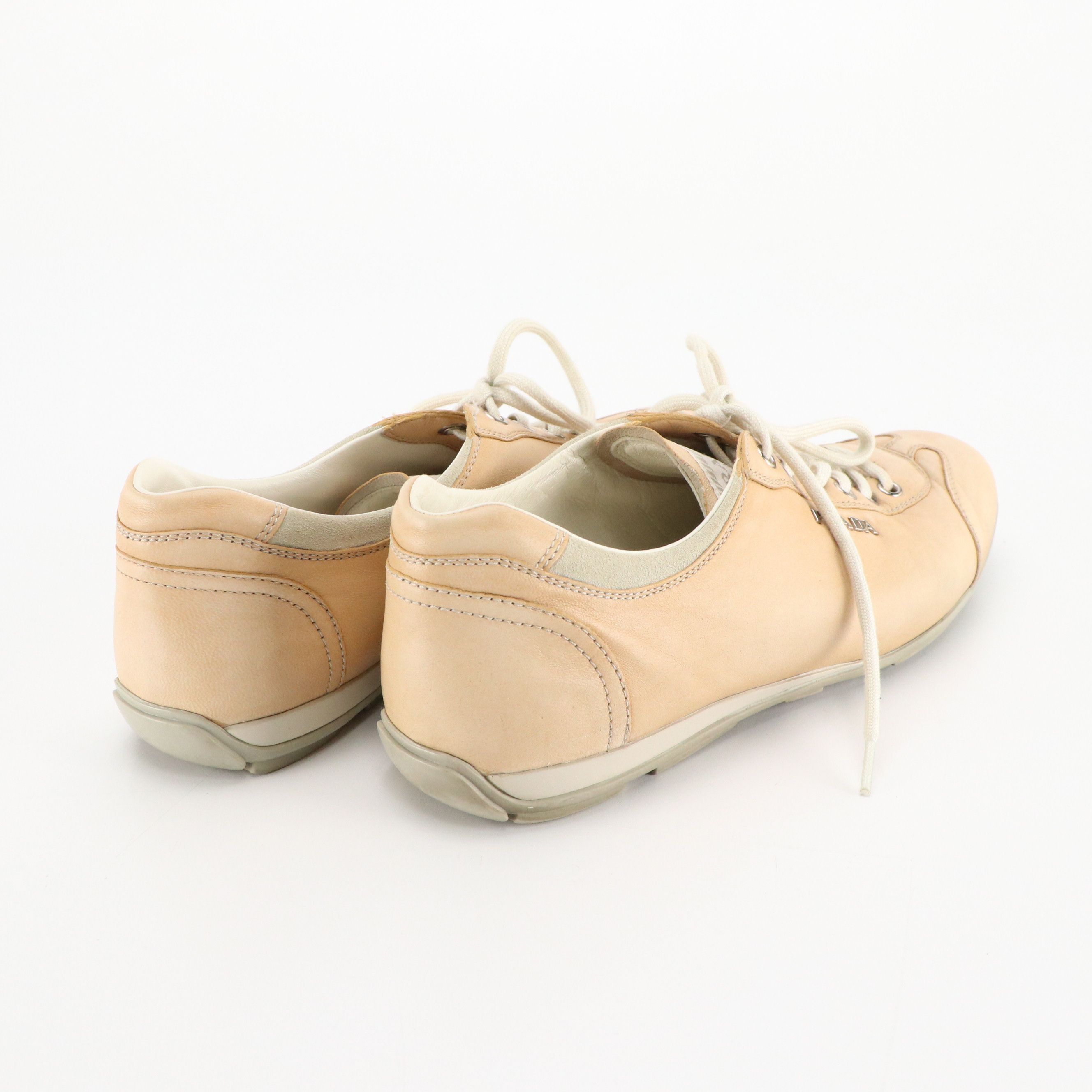 Prada Sport Lambskin Leather and Suede Lace-Up Sneakers