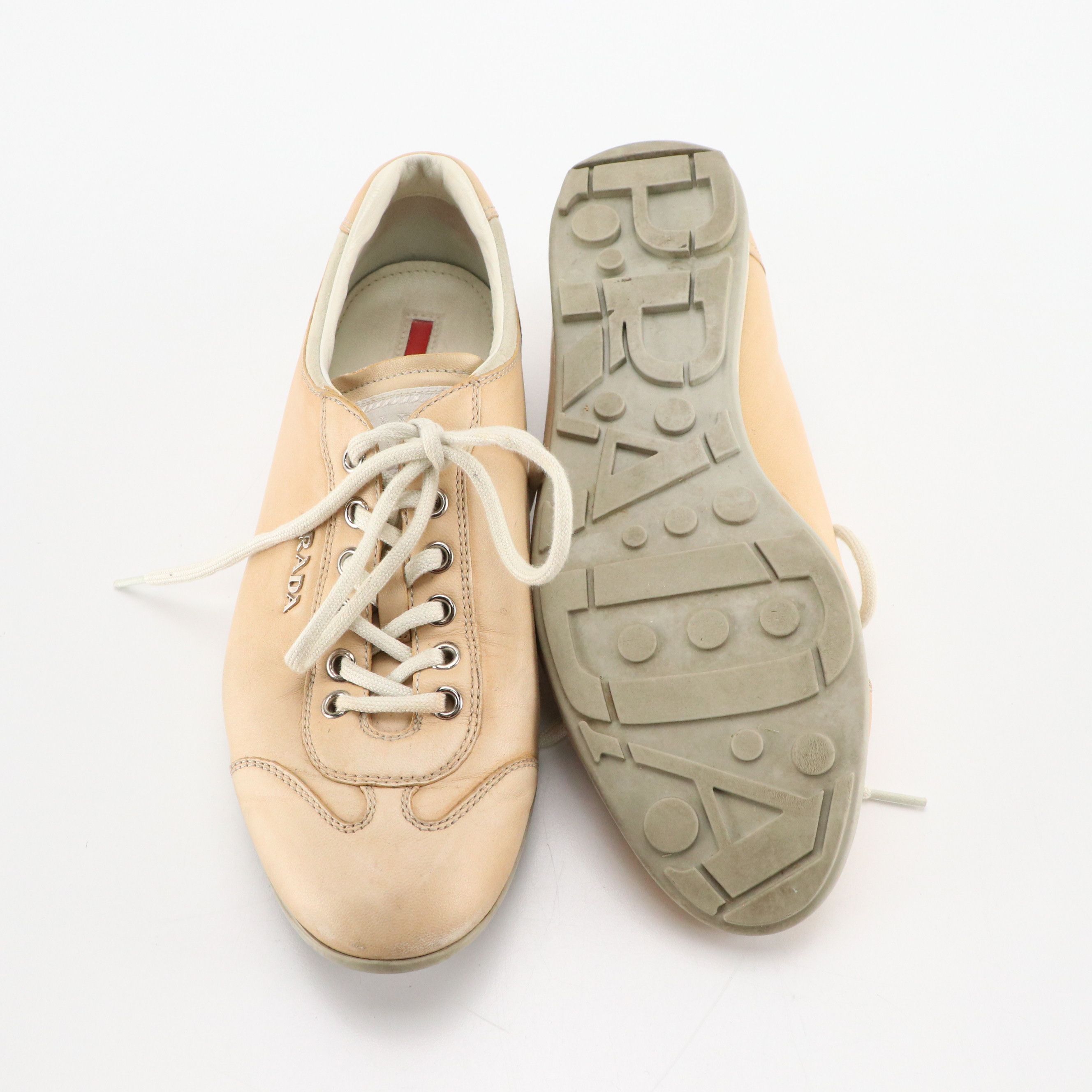 Prada Sport Lambskin Leather and Suede Lace-Up Sneakers