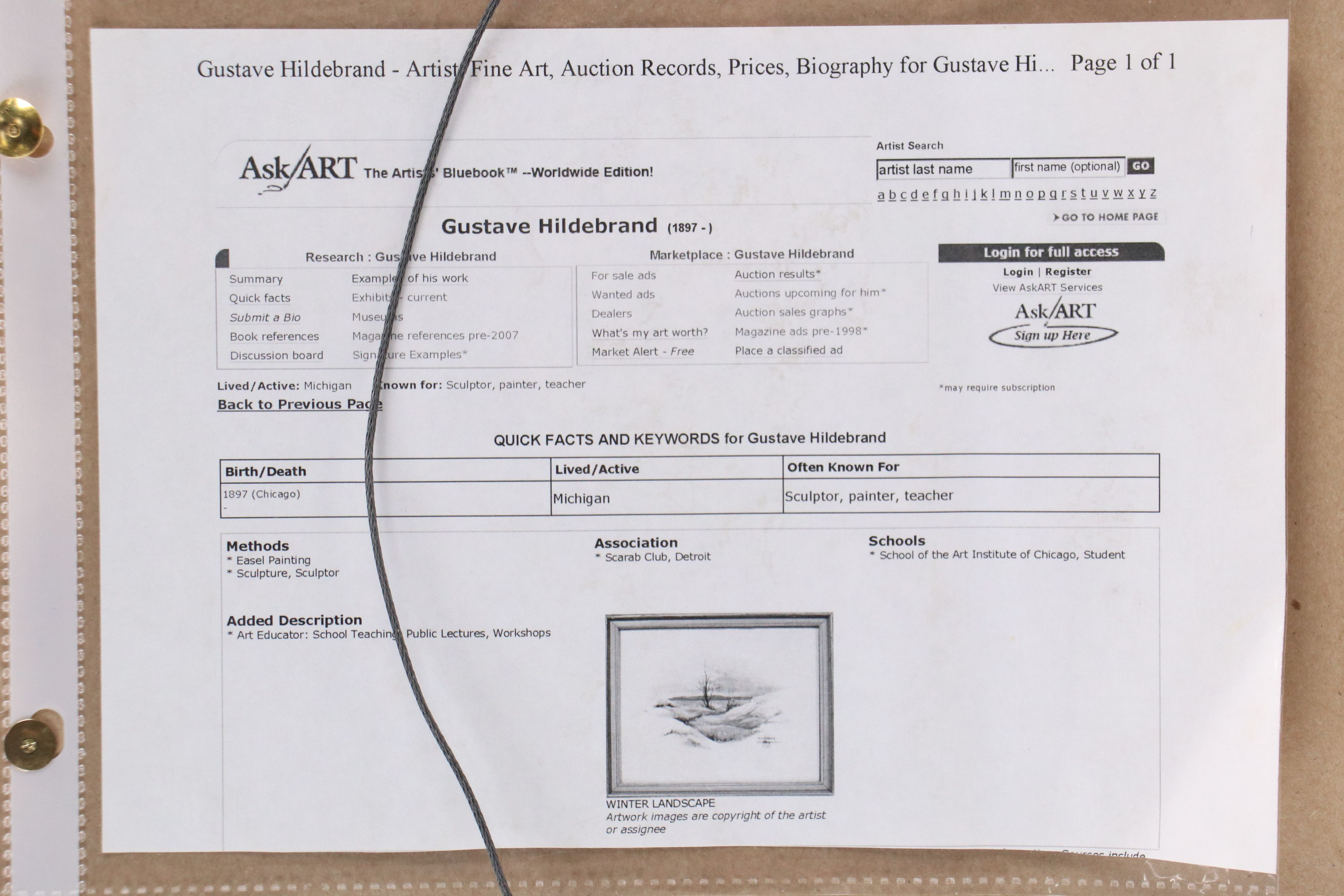 Gustave Hildebrand Watercolor Painting of Figure Holding Vase, 20th Century