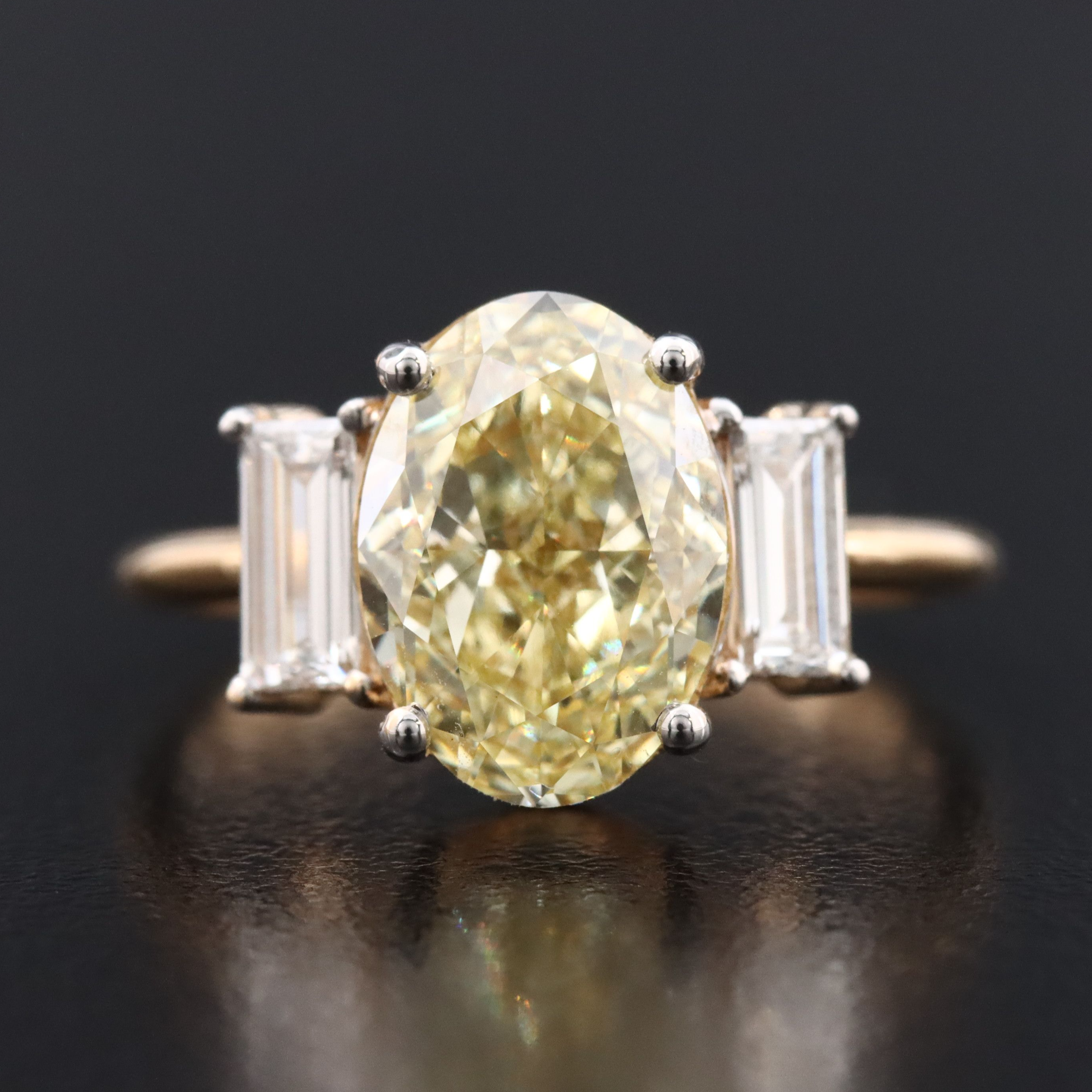 18K 3.56 CTW Lab Grown Diamond Ring w/ Fancy Intense Yellow Center & IGI Report