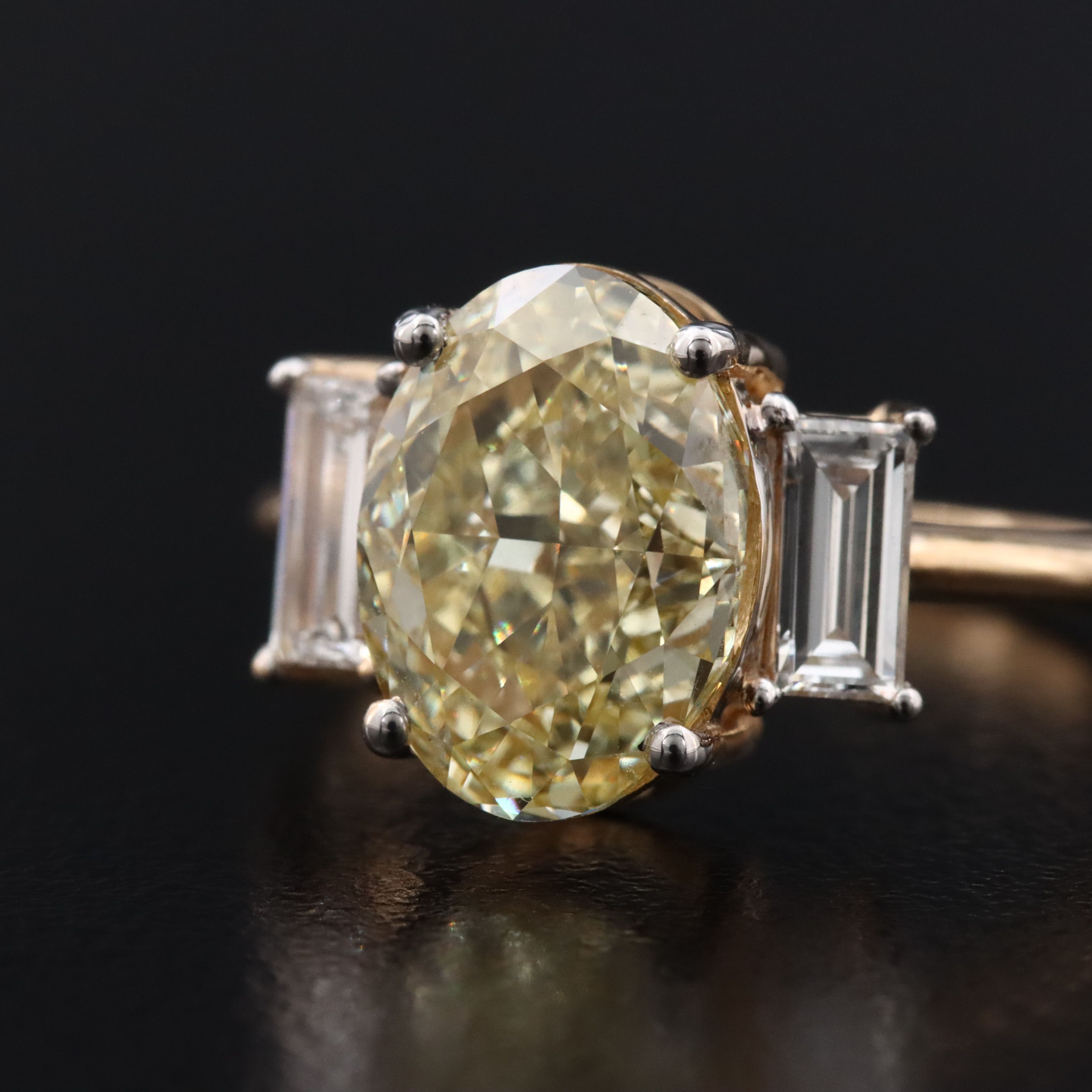 18K 3.56 CTW Lab Grown Diamond Ring w/ Fancy Intense Yellow Center & IGI Report