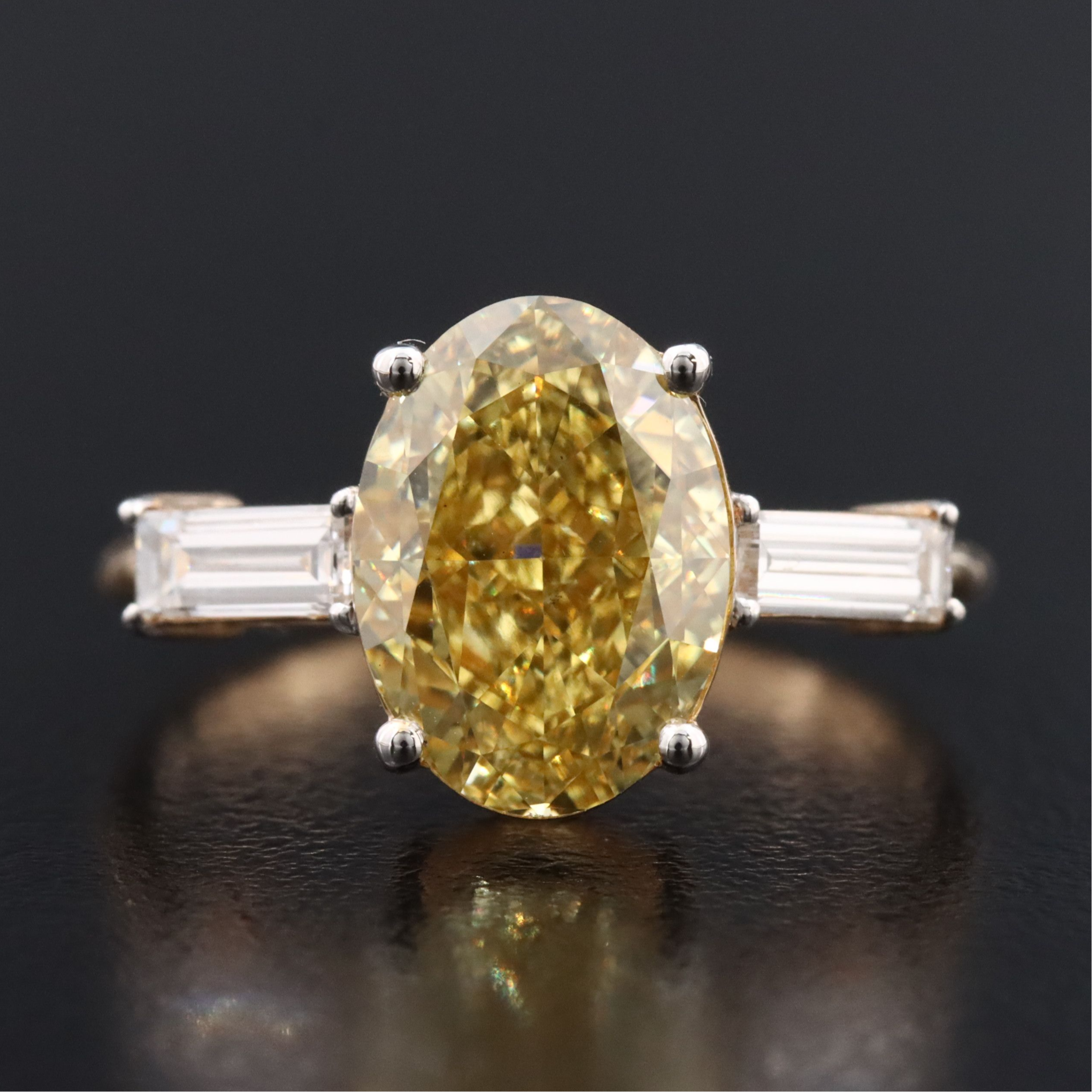 18K 3.32 CTW Lab Grown Diamond Ring with Fancy Vivid Yellow Center & IGI Report