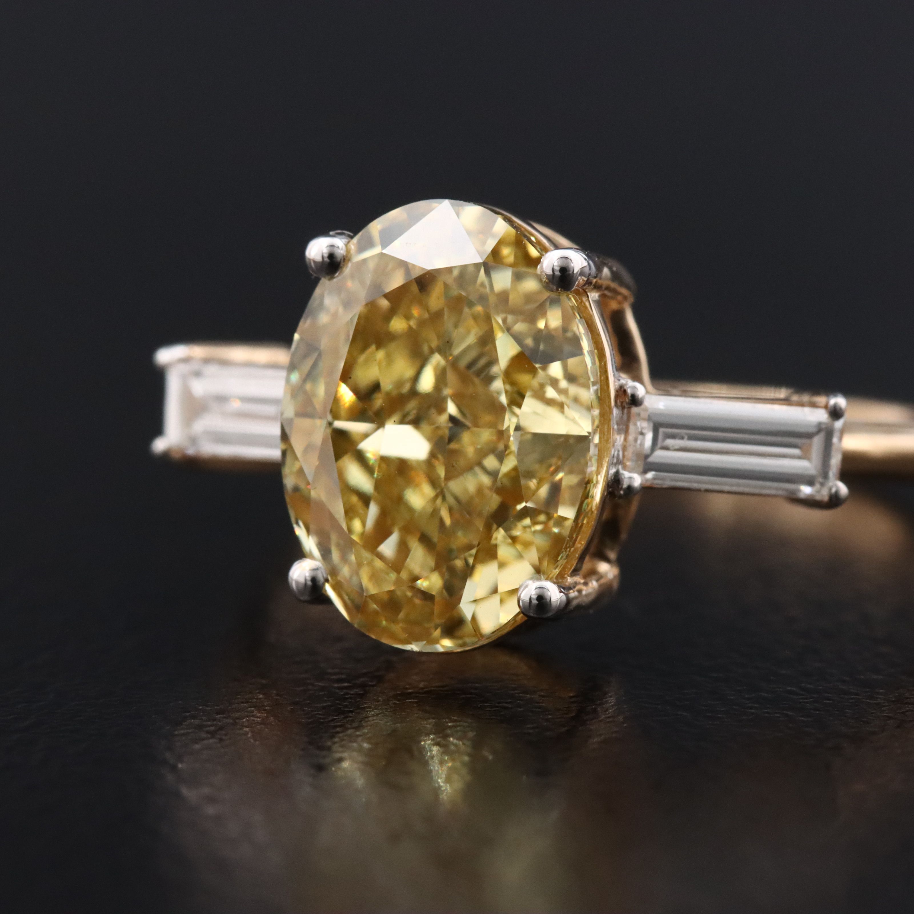 18K 3.32 CTW Lab Grown Diamond Ring with Fancy Vivid Yellow Center & IGI Report