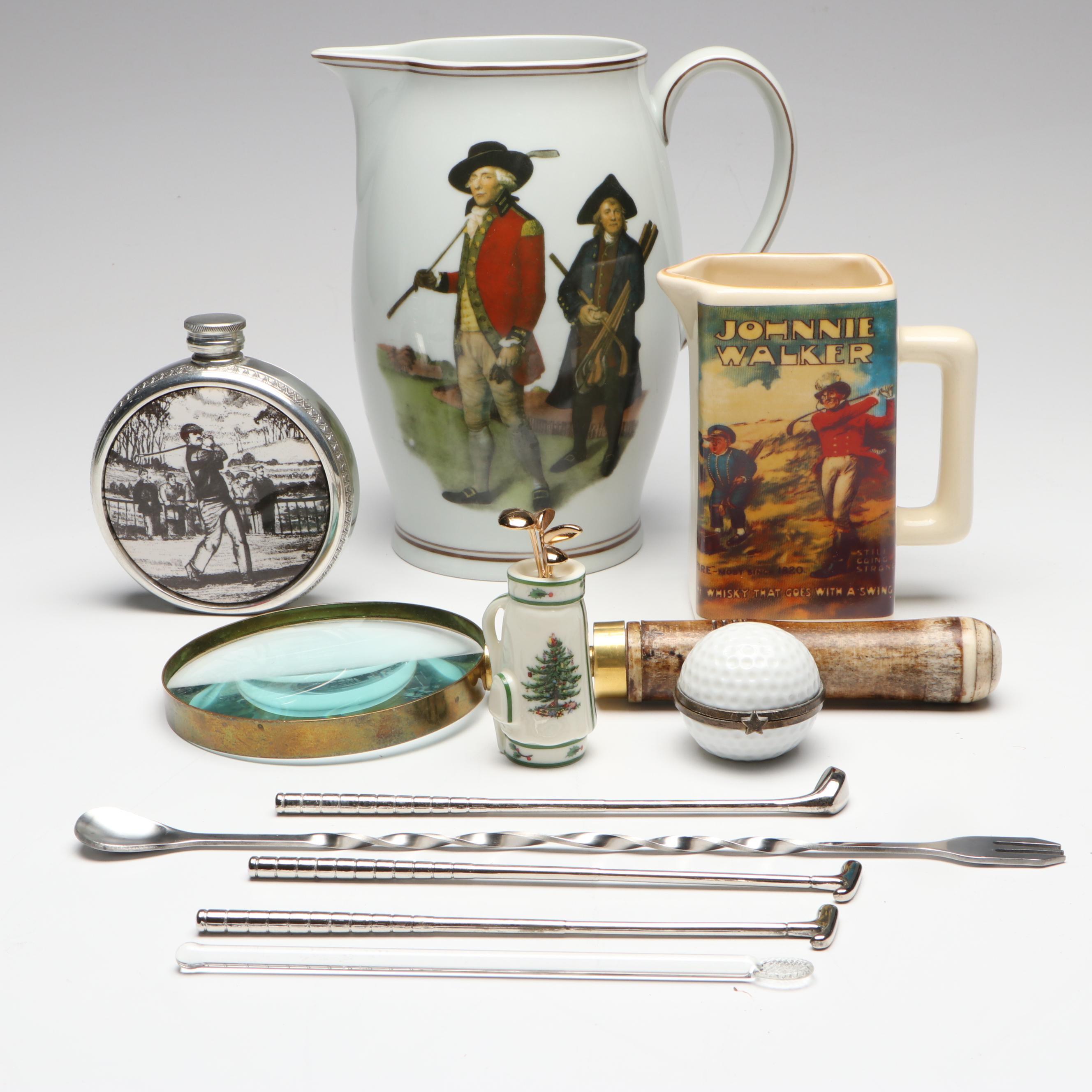 Mottahedeh Golf Pitcher with Bone Handled Magnifying Glass and Other Décor