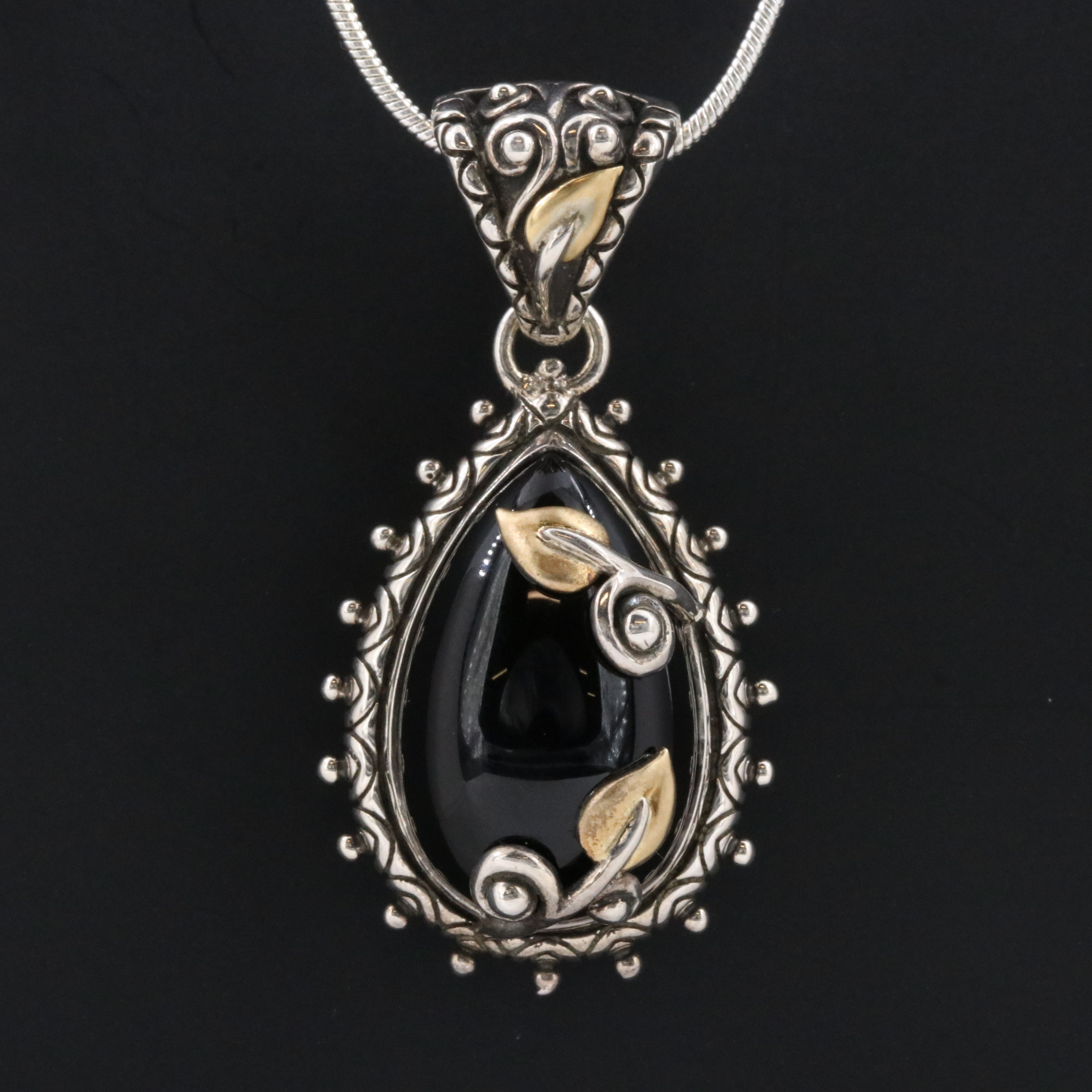 Barbara Bixby Sterling Black Onyx Pendant Necklace with 18K Accents