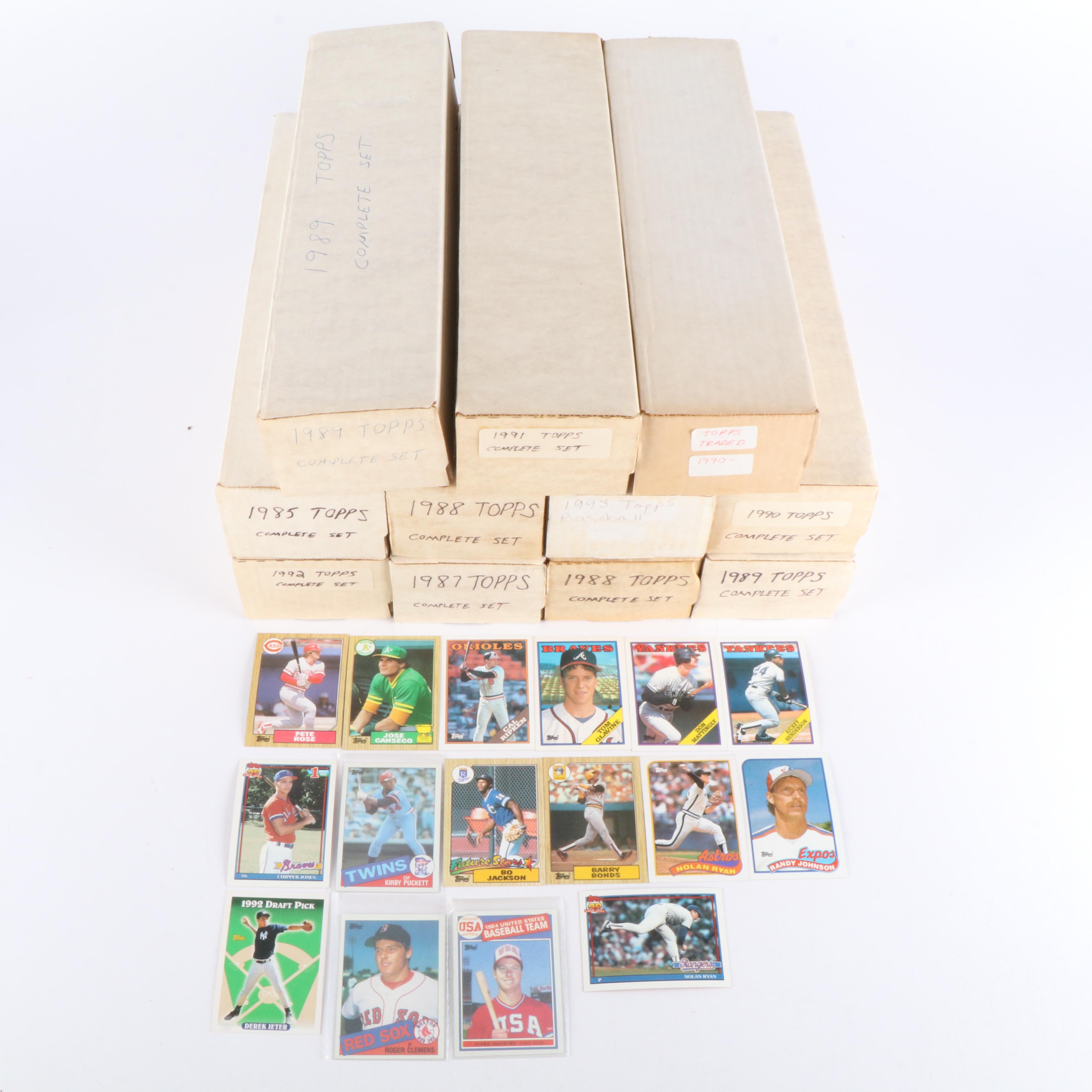 Topps Baseball Card Sets with Derek Jeter and Roger Clemens Rookies, 1980s-1990s