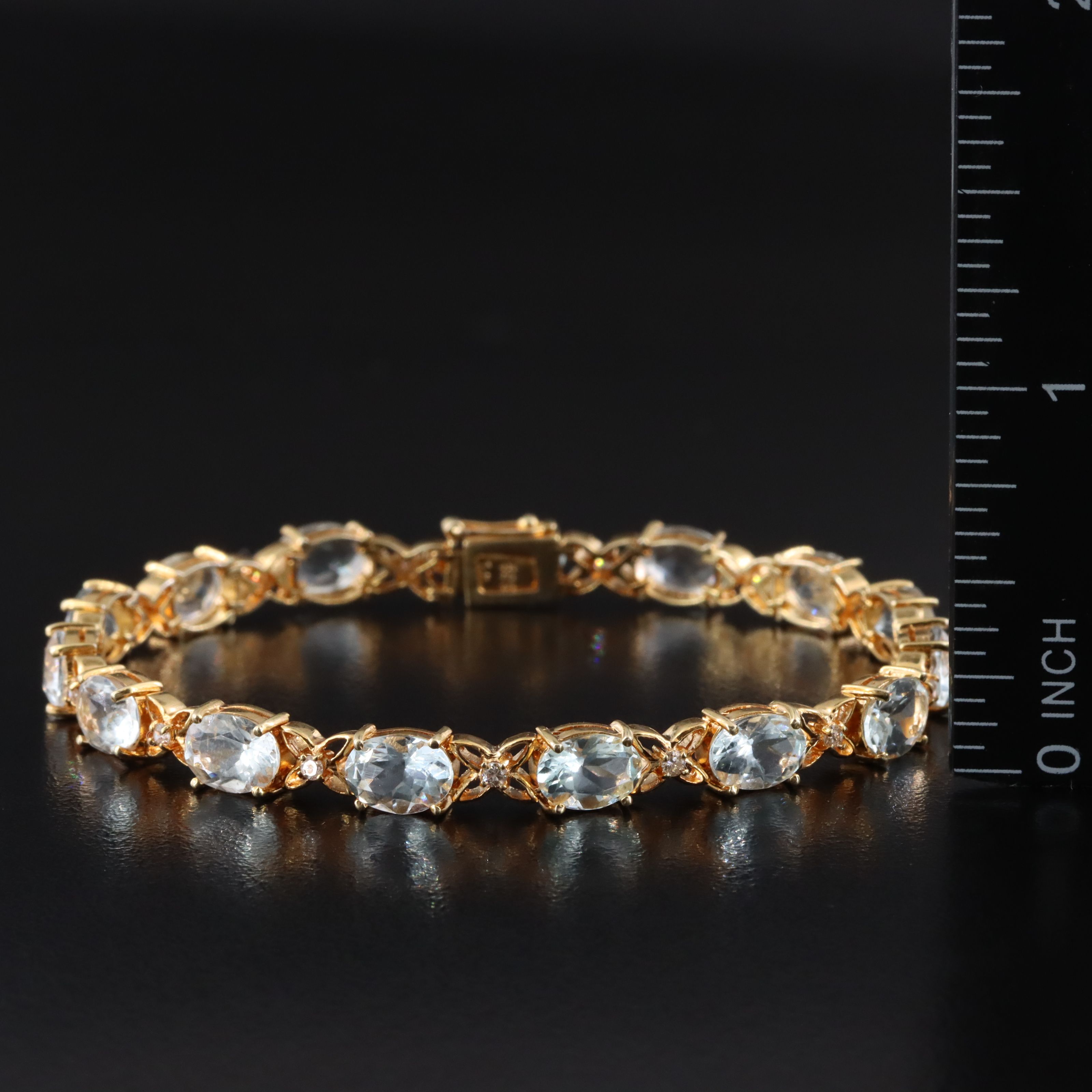 14K Aquamarine and Diamond Line Bracelet