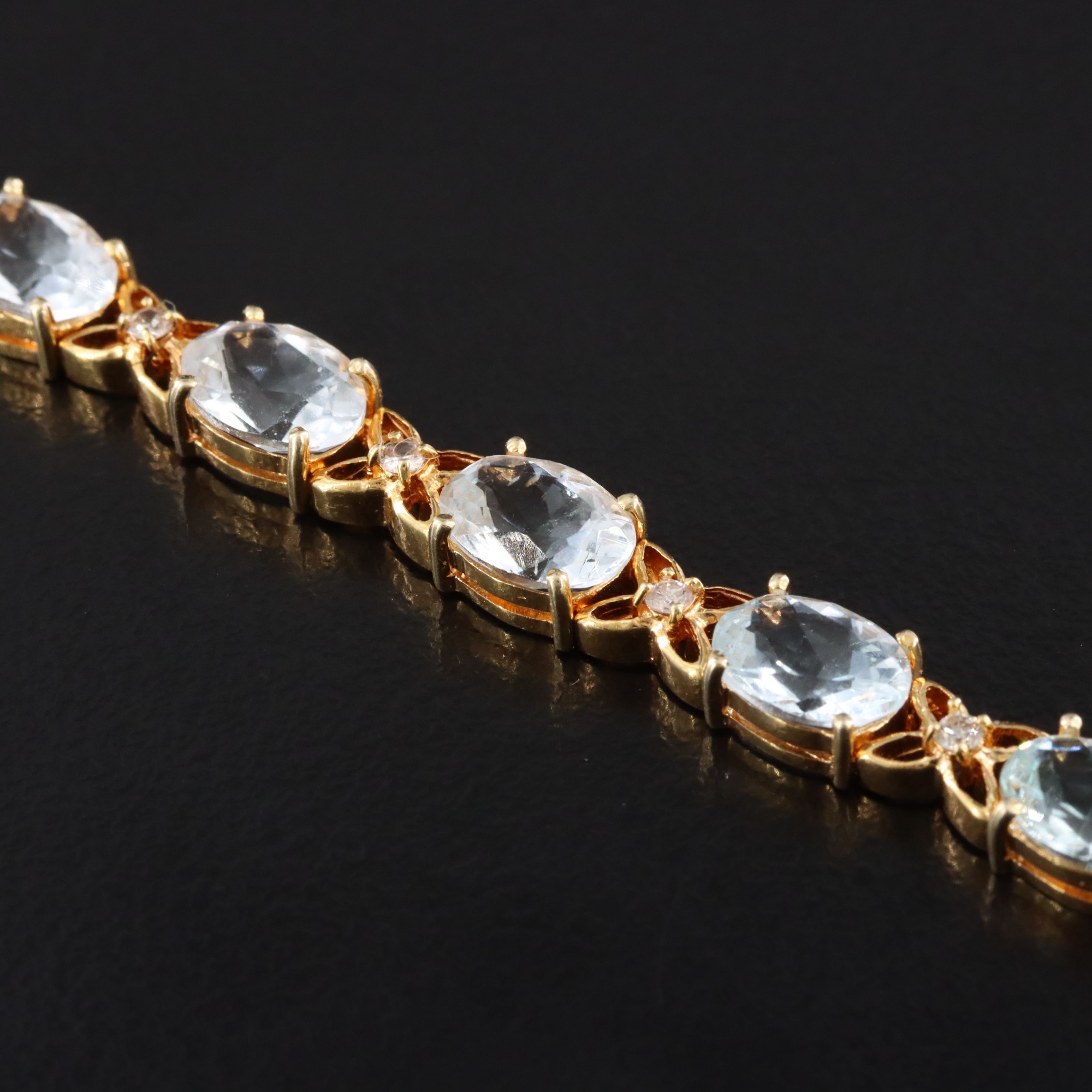 14K Aquamarine and Diamond Line Bracelet