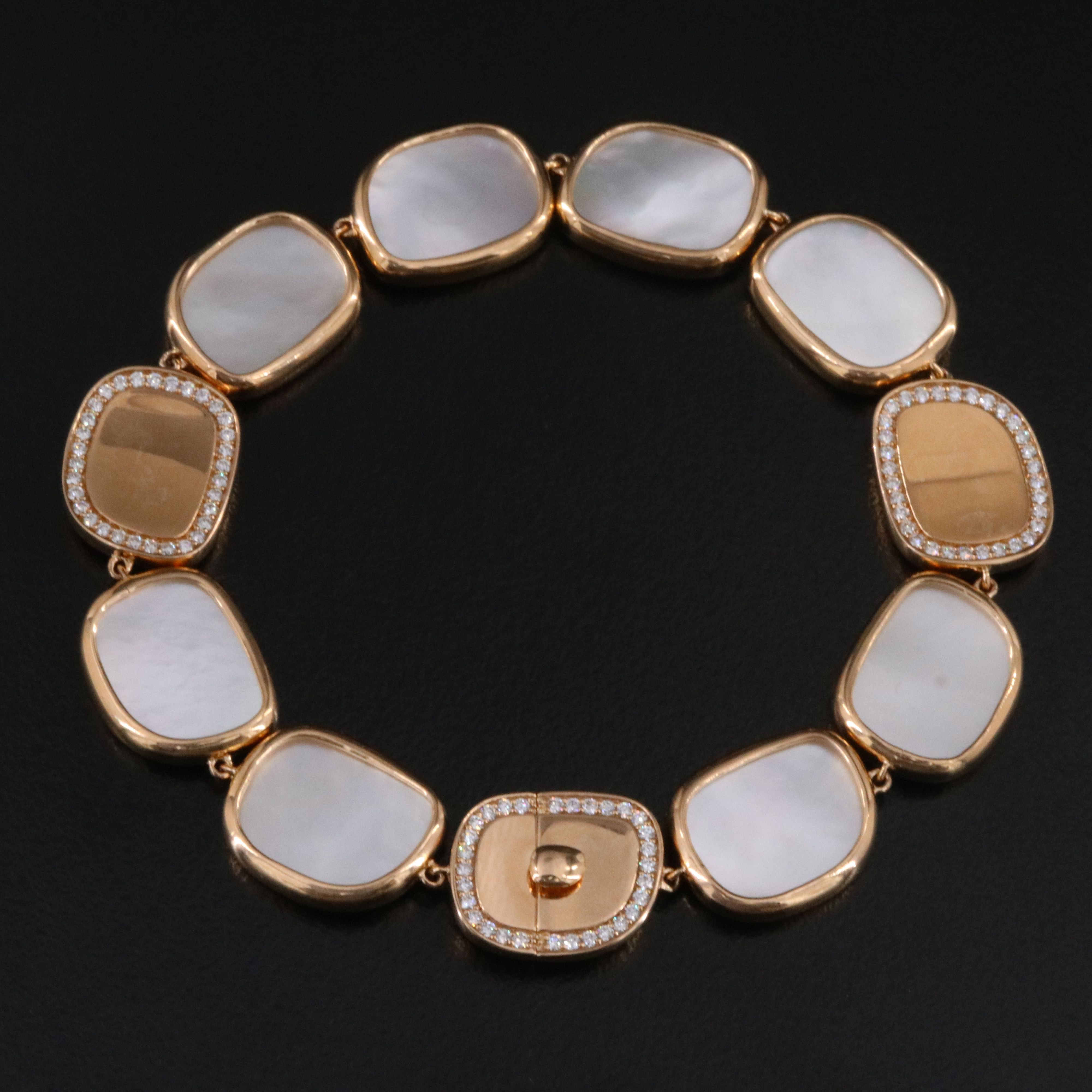 Roberto Coin 18K Rose Gold Mother of Pearl and Diamond Panel Bracelet