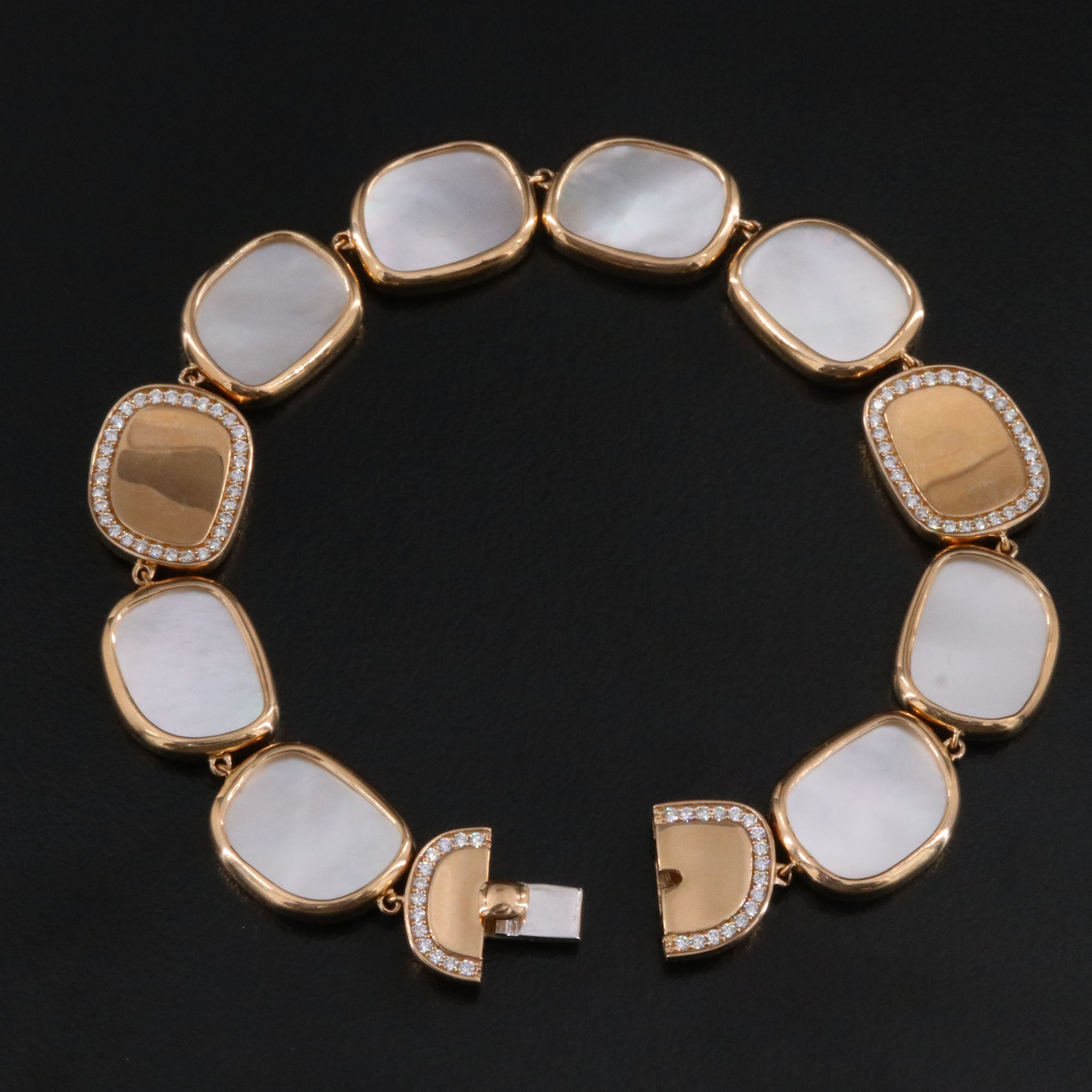 Roberto Coin 18K Rose Gold Mother of Pearl and Diamond Panel Bracelet