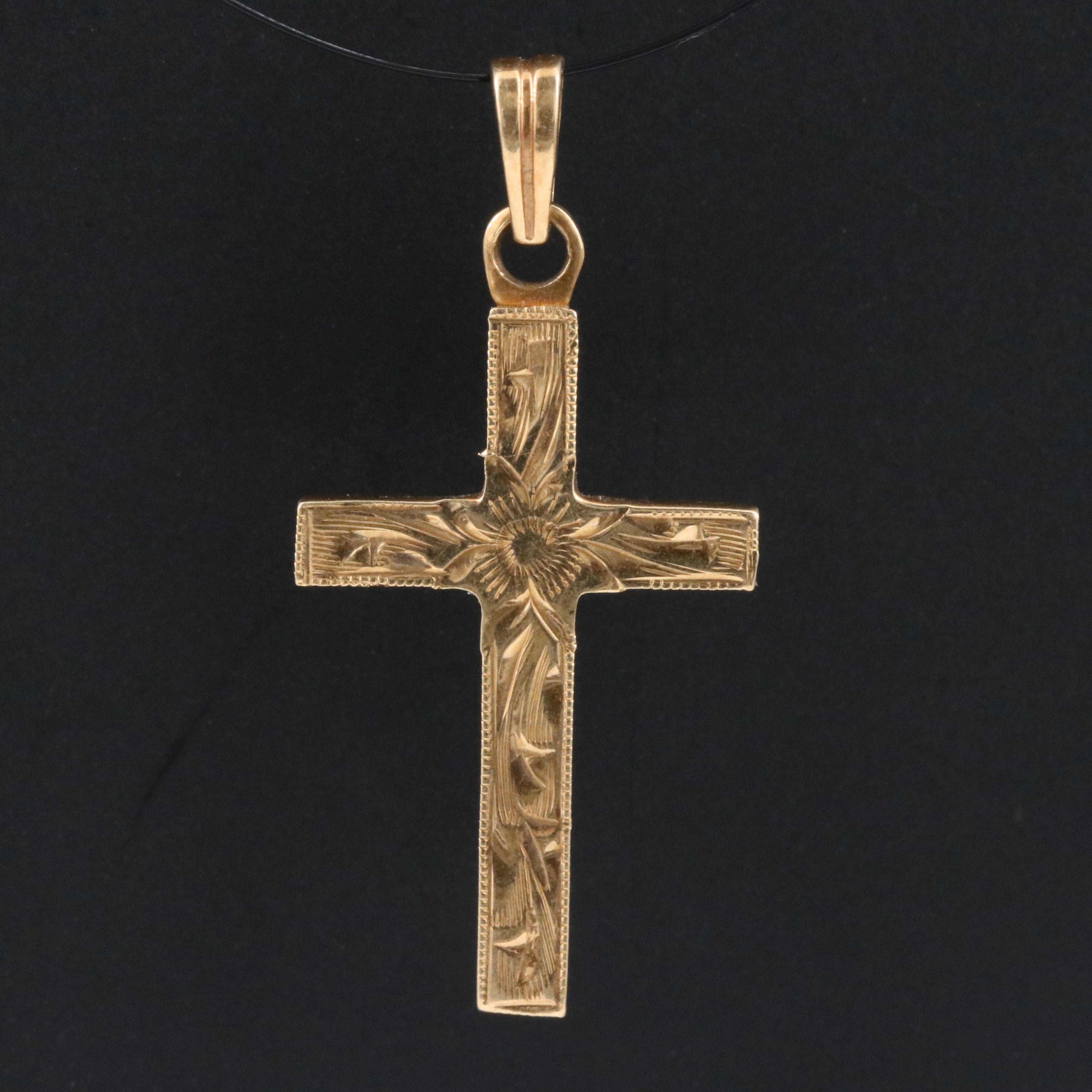 14K Engraved Cross Pendant