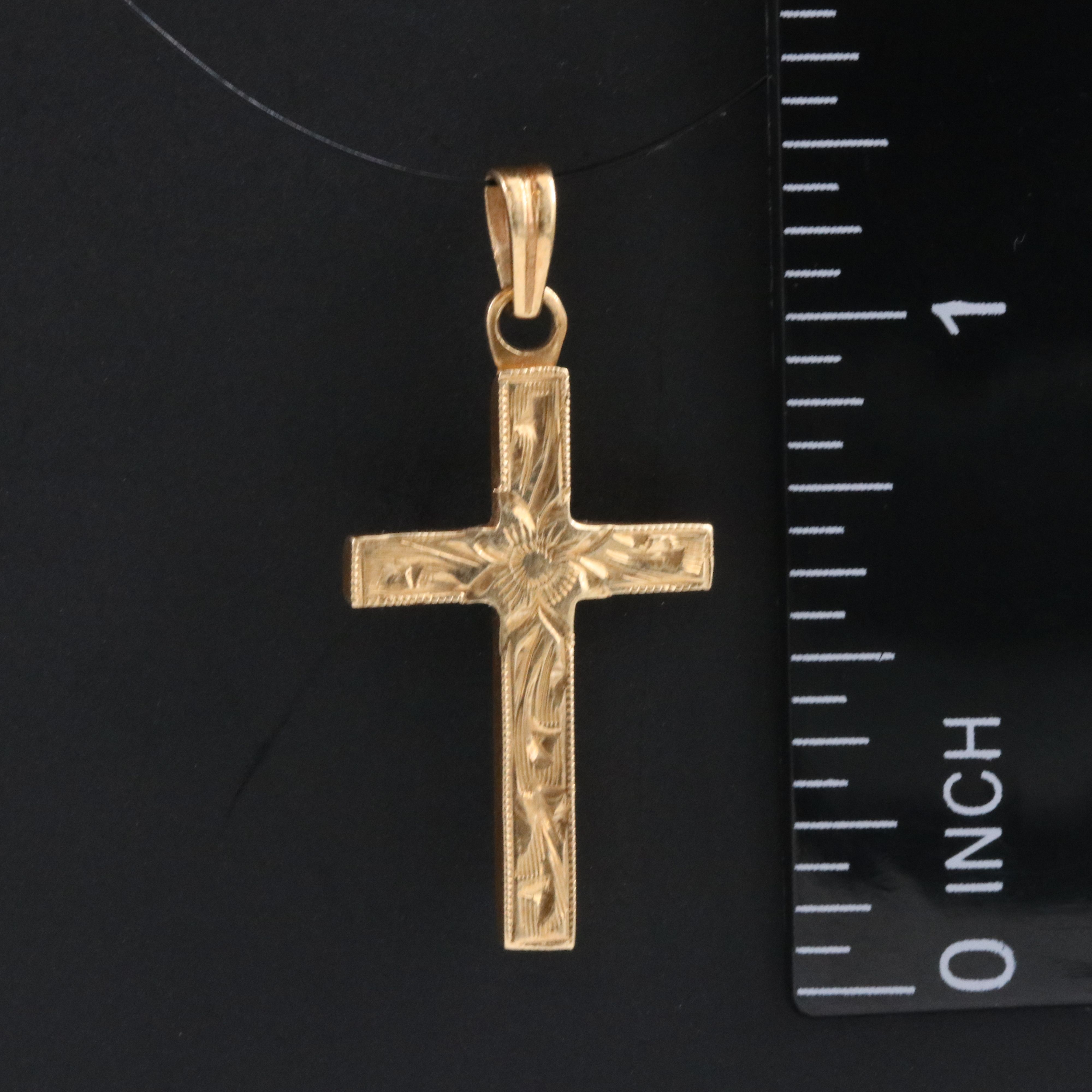 14K Engraved Cross Pendant