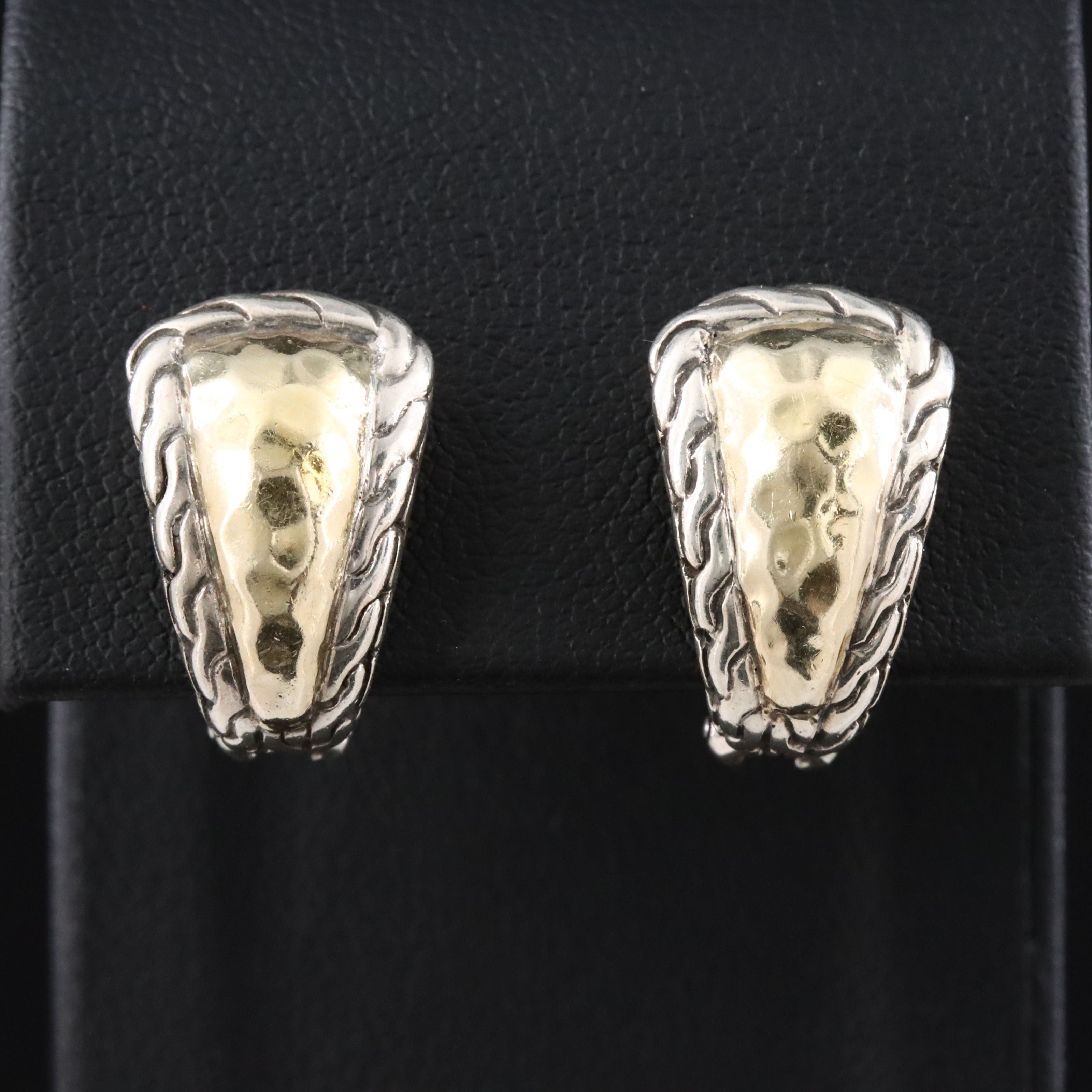 John Hardy Palu Sterling and 22K Hammered Wedge Earrings