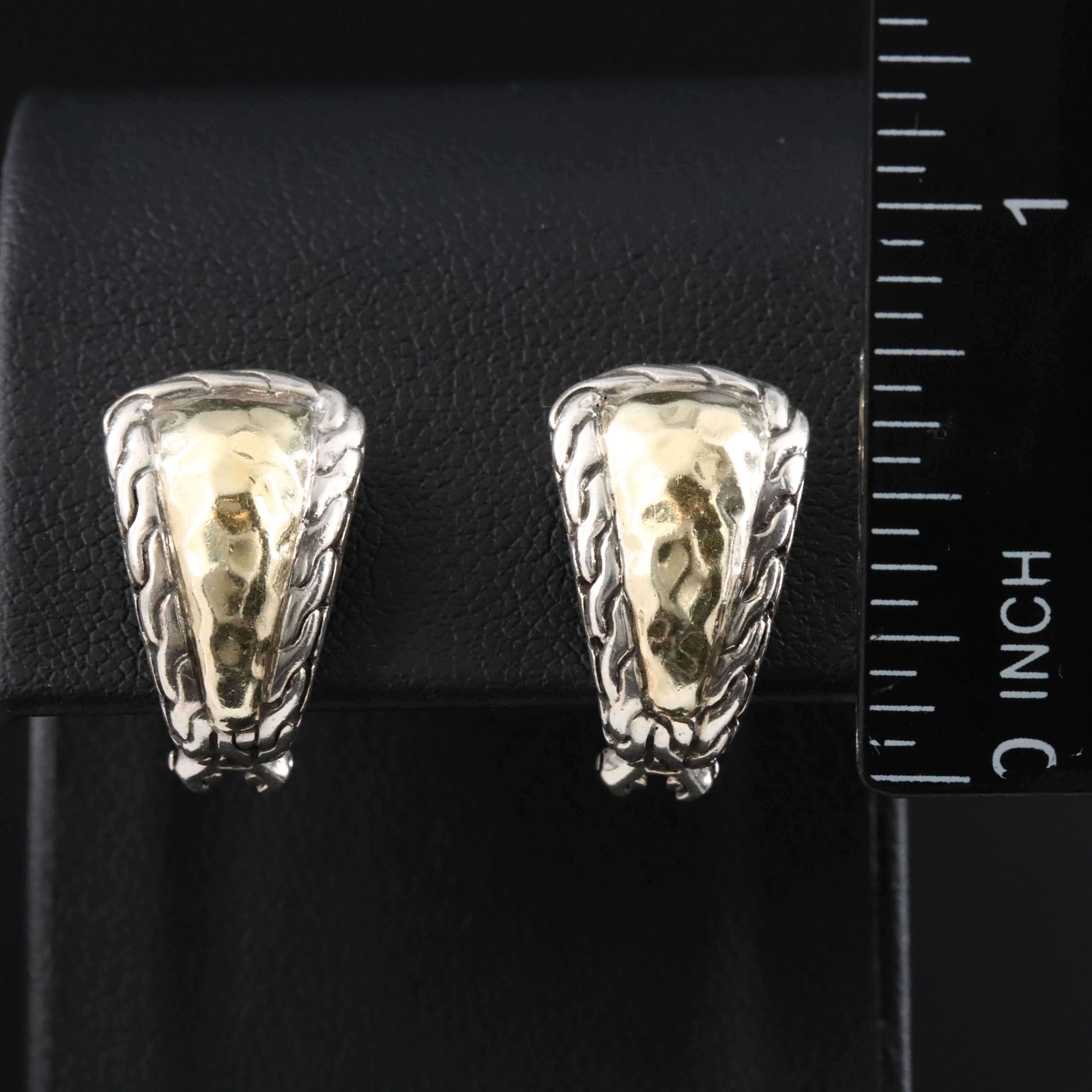 John Hardy Palu Sterling and 22K Hammered Wedge Earrings