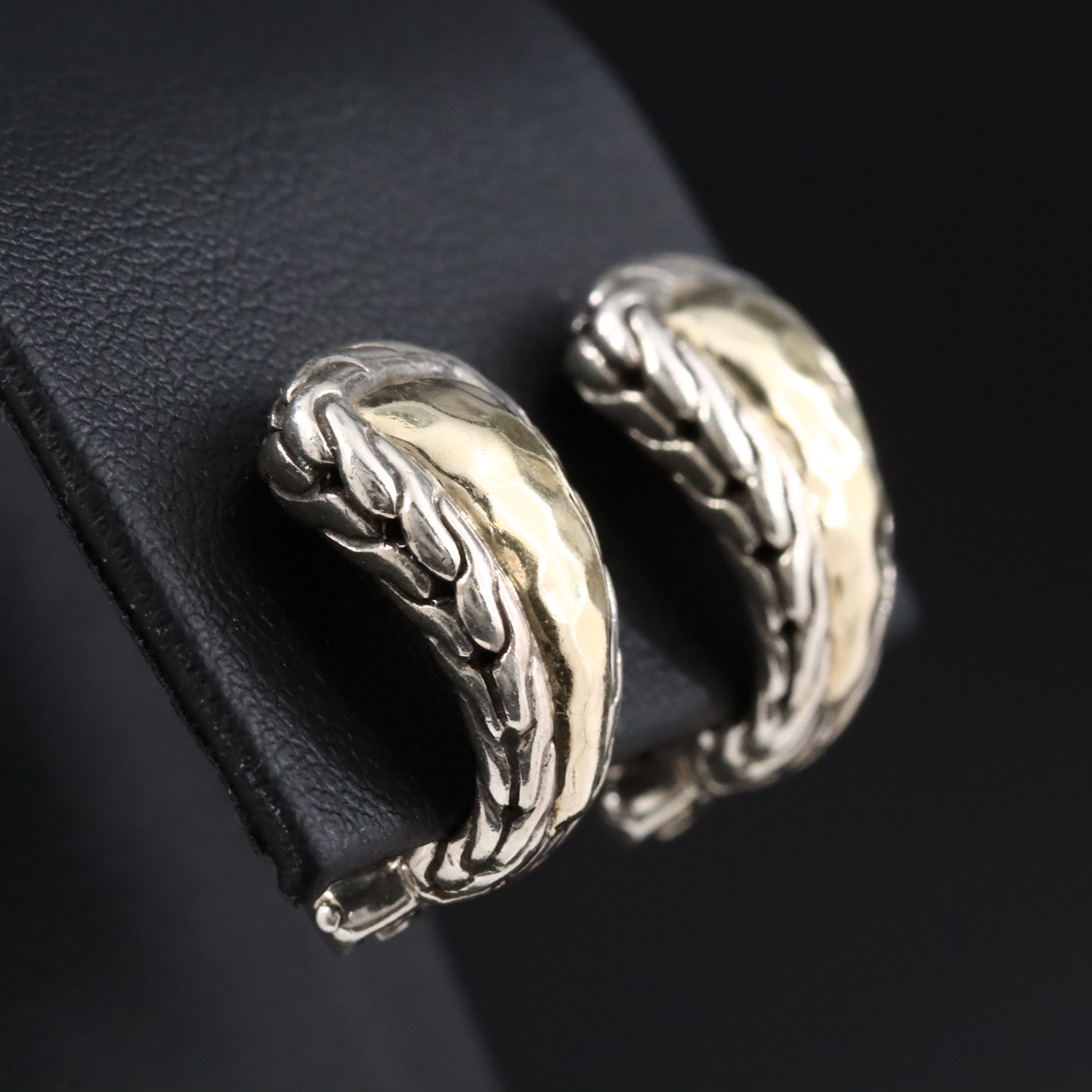 John Hardy Palu Sterling and 22K Hammered Wedge Earrings