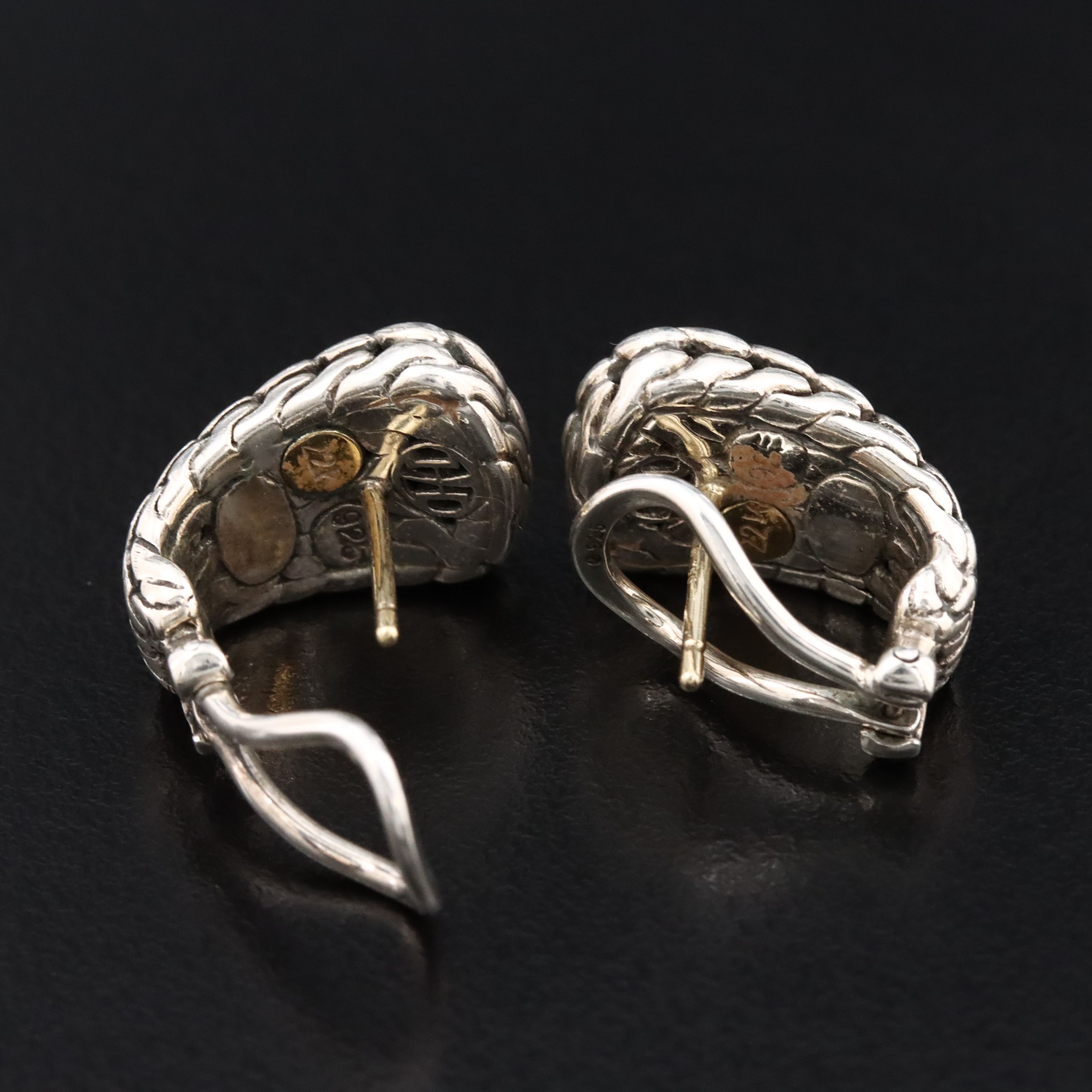 John Hardy Palu Sterling and 22K Hammered Wedge Earrings