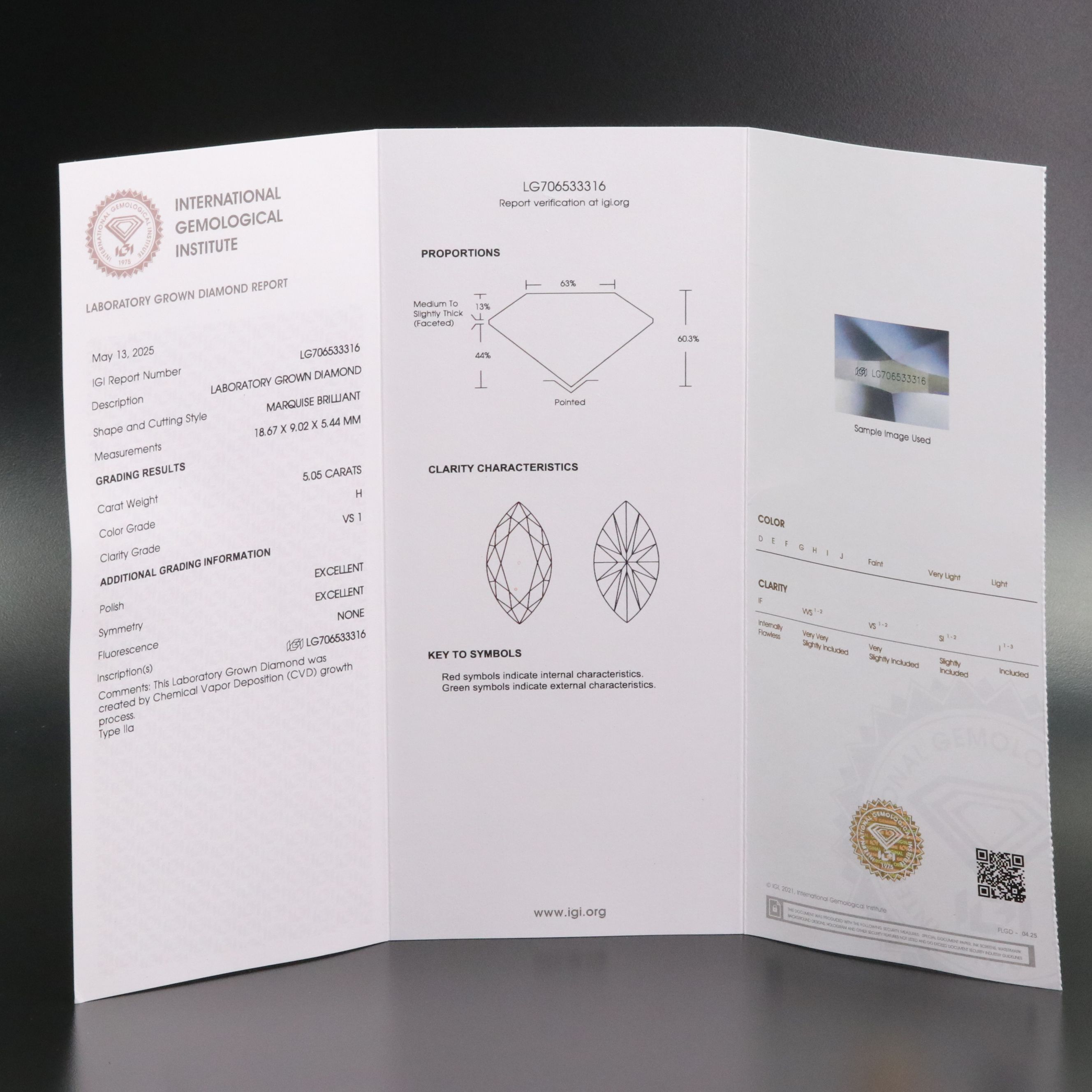 Loose 5.05 CT Lab Grown Diamond with IGI Report