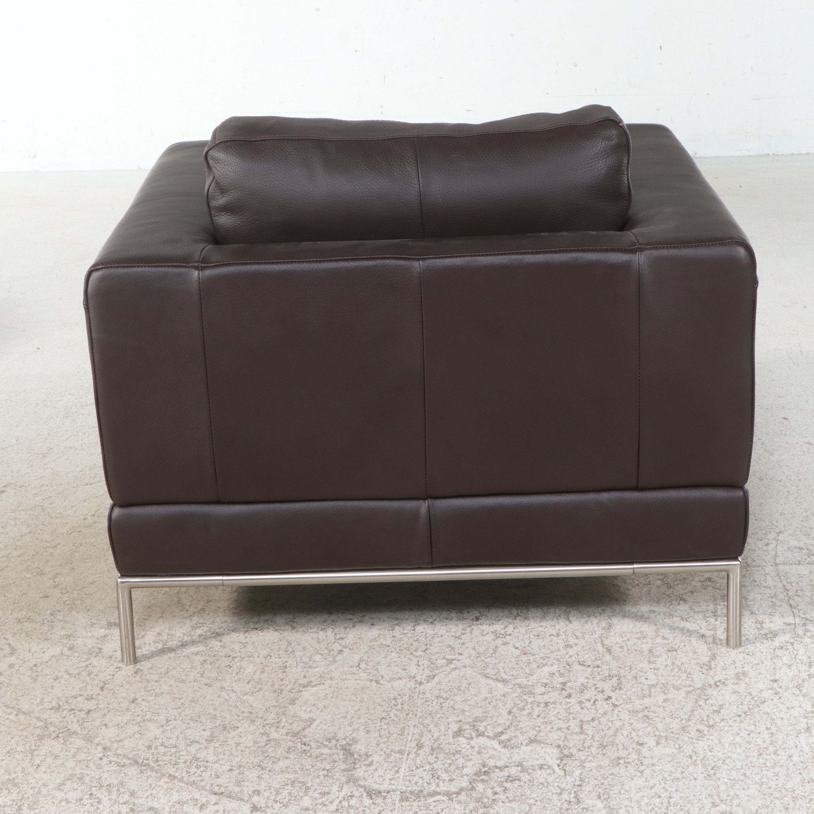 Pair of IKEA Modern Leather Armchairs with Ottoman