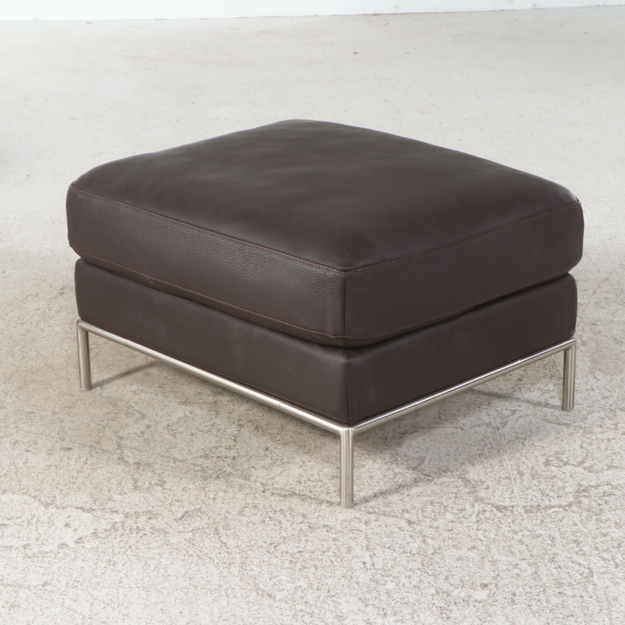 Pair of IKEA Modern Leather Armchairs with Ottoman