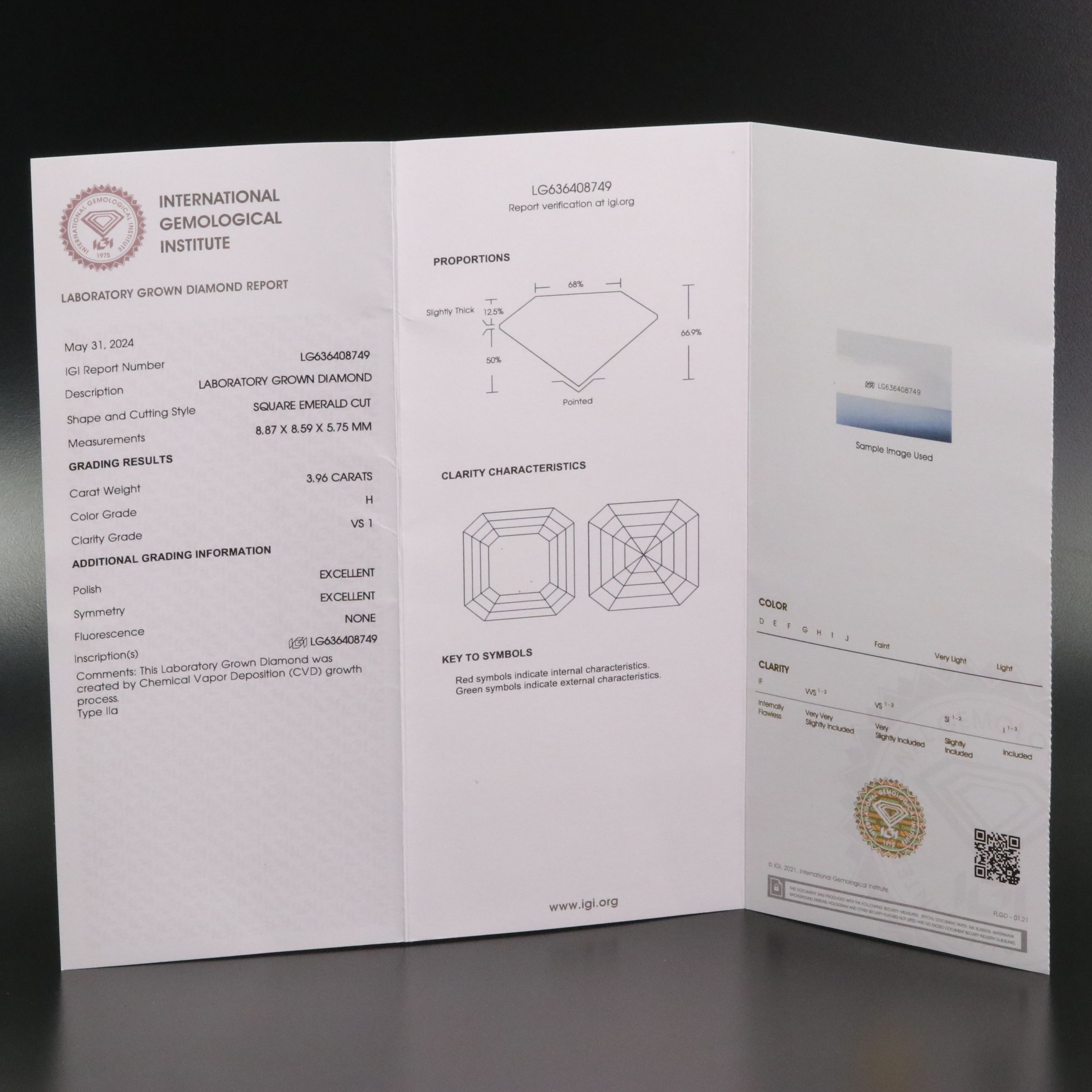 Loose 3.96 CT Lab Grown Diamond with IGI Report