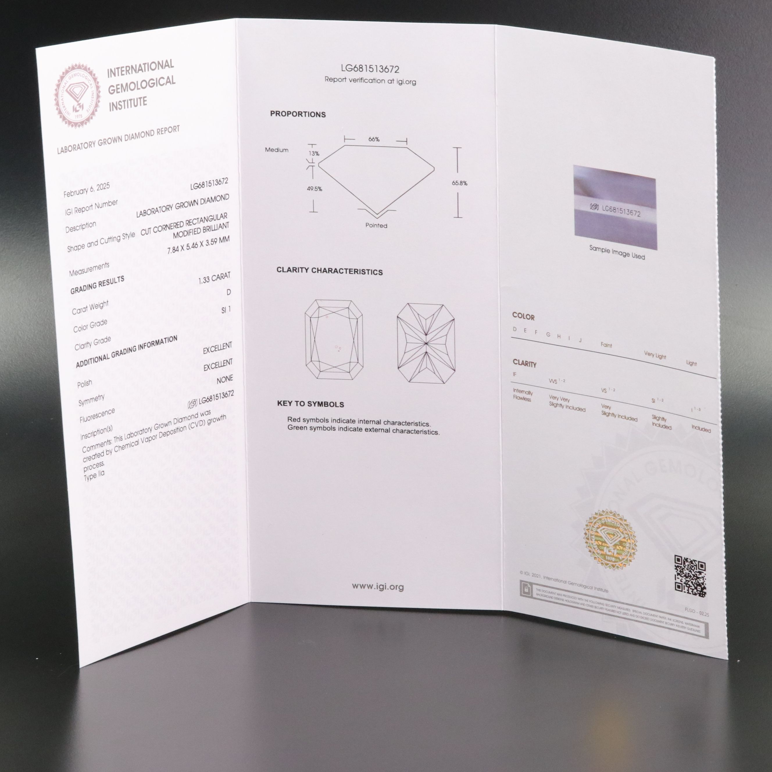 Loose 1.33 CT Lab Grown Diamond with IGI Report