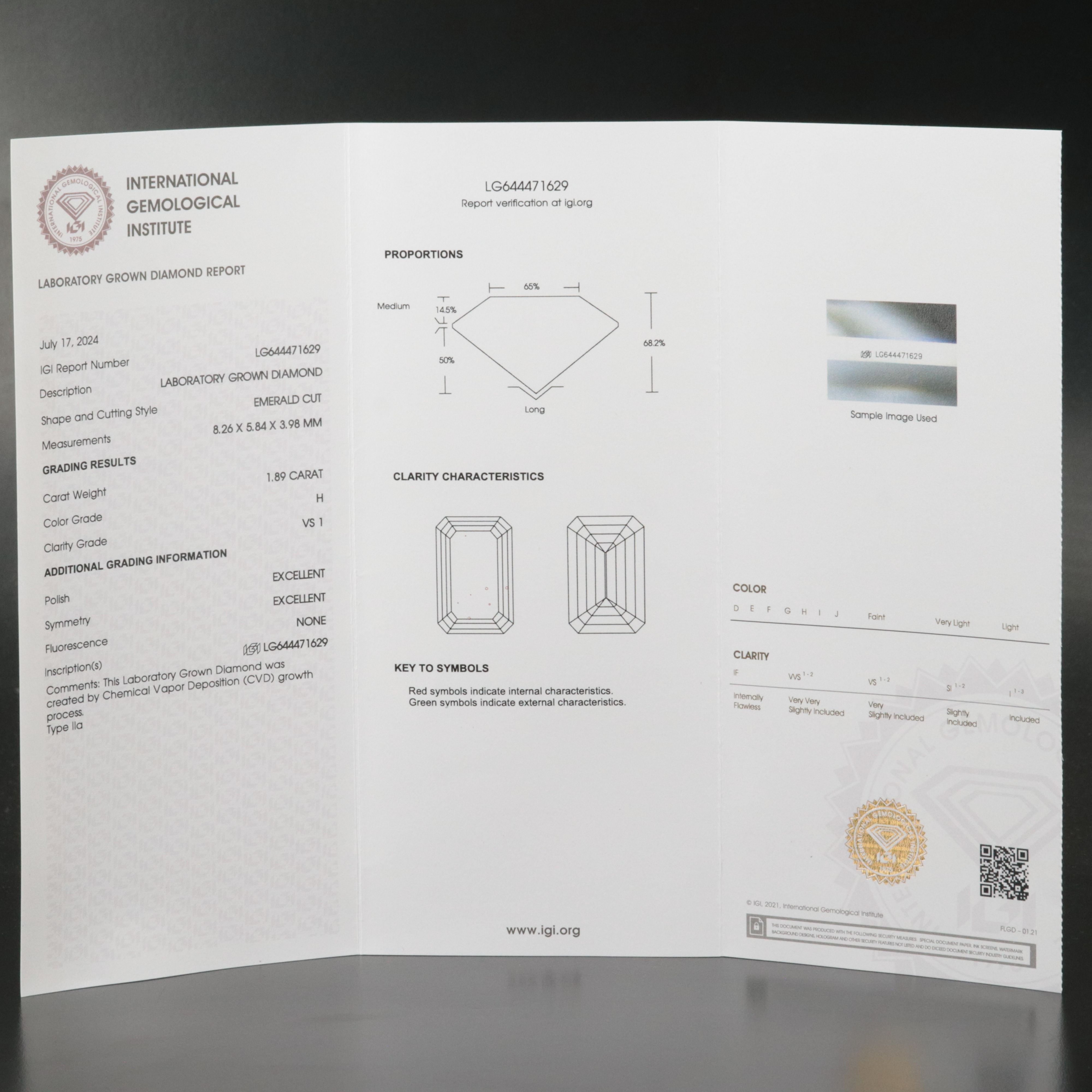 Loose 1.89 CT Lab Grown Diamond with IGI Report