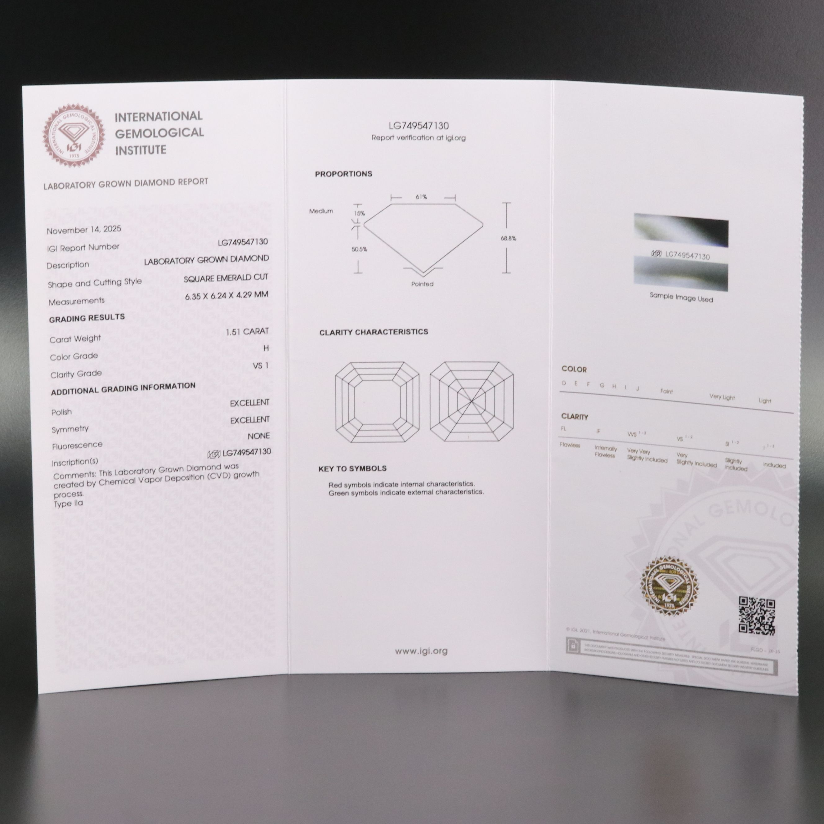Loose 1.51 CT Lab Grown Diamond with IGI Report