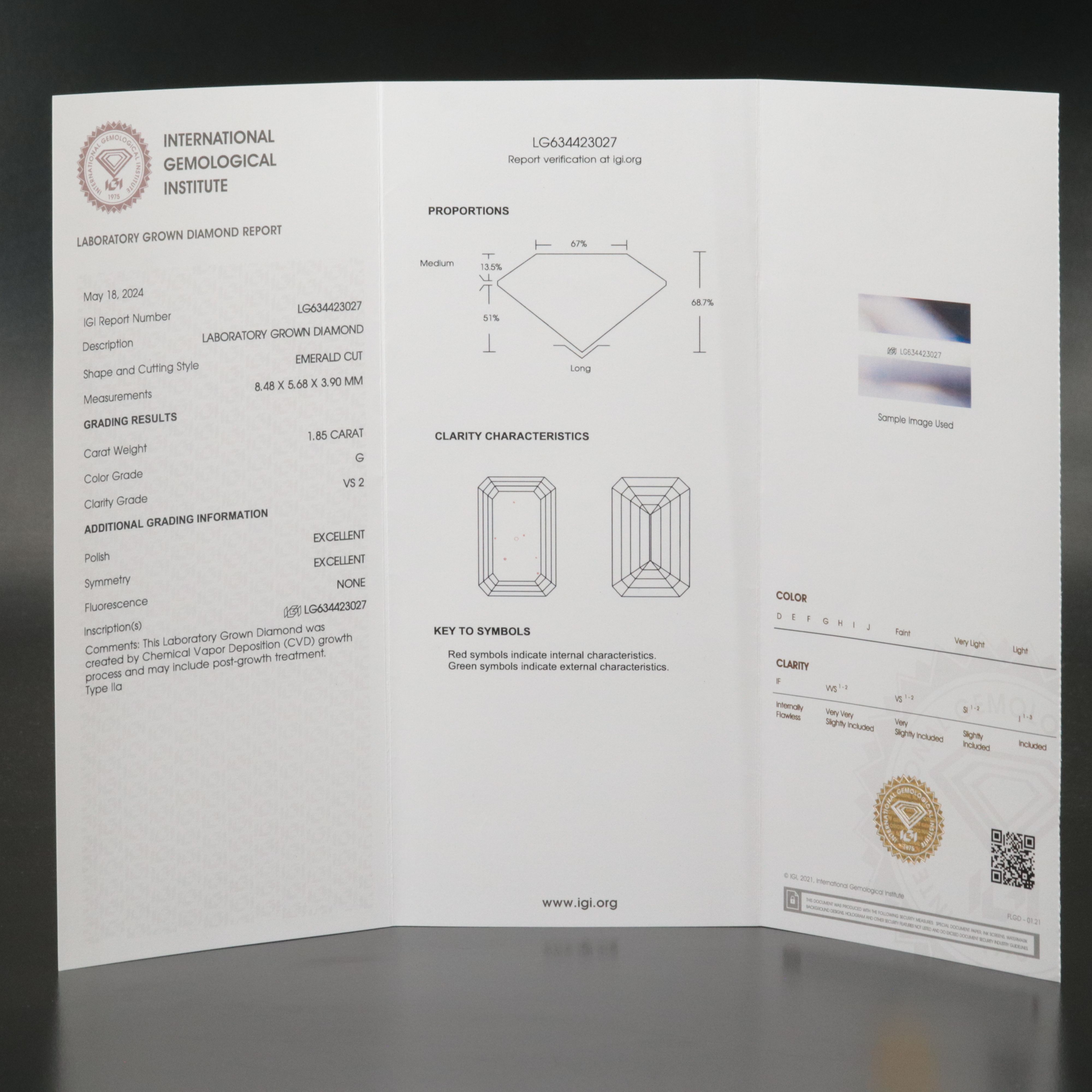 Loose 1.85 CT Lab Grown Diamond with IGI Report