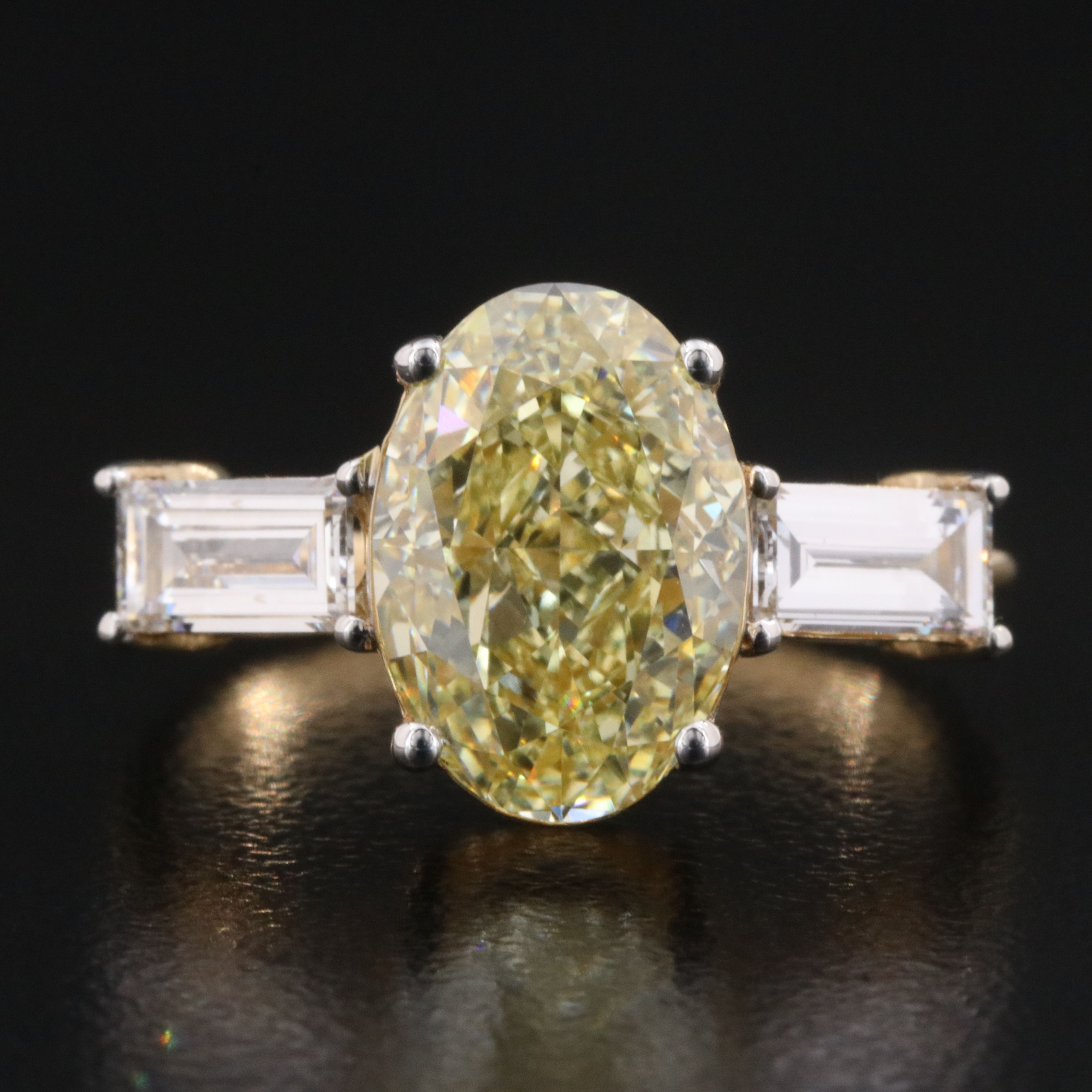 18K 3.65 CTW Lab Grown Diamond Ring with Fancy Intense Yellow and IGI Report