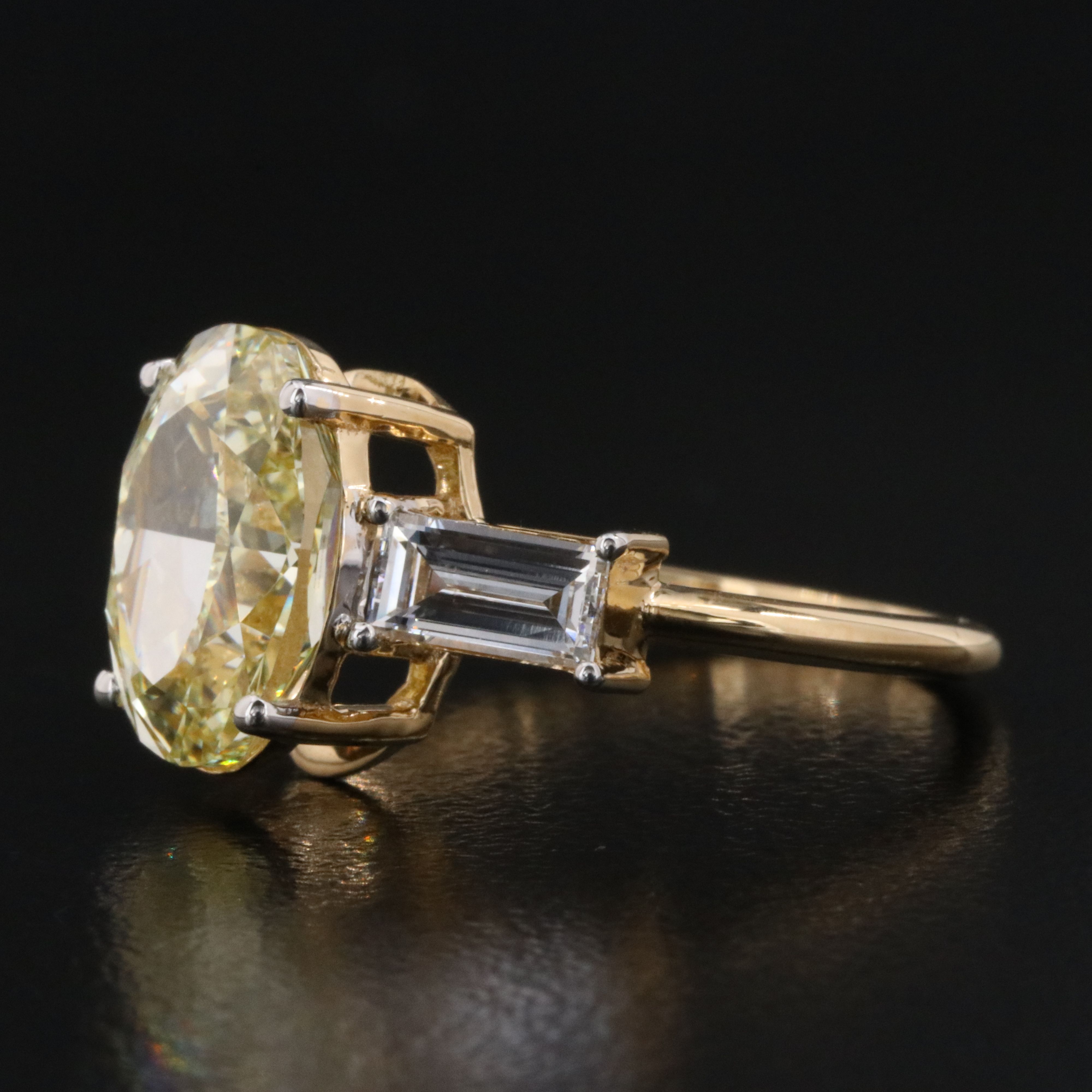 18K 3.65 CTW Lab Grown Diamond Ring with Fancy Intense Yellow and IGI Report