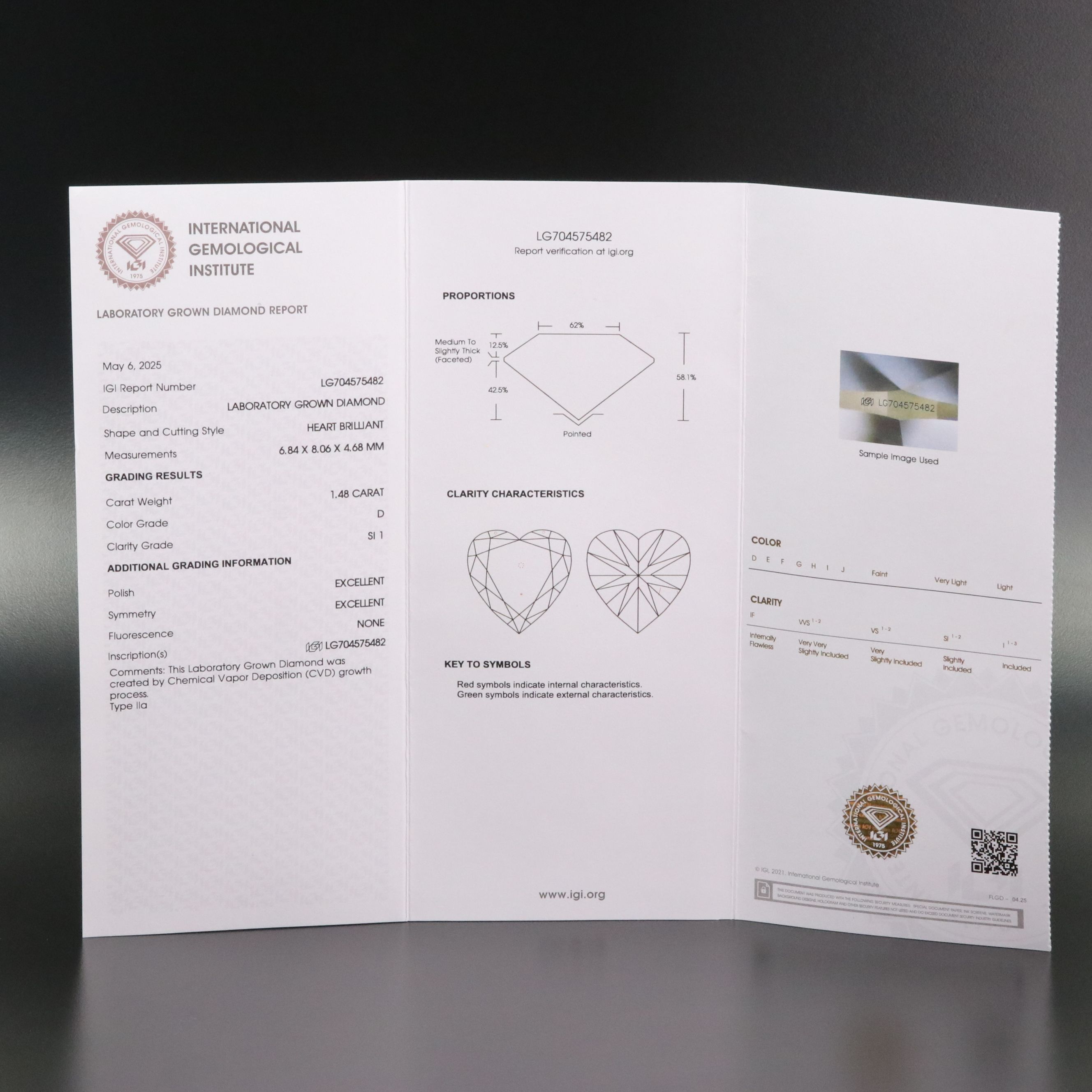 Loose 1.48 CT Lab Grown Diamond with IGI Report