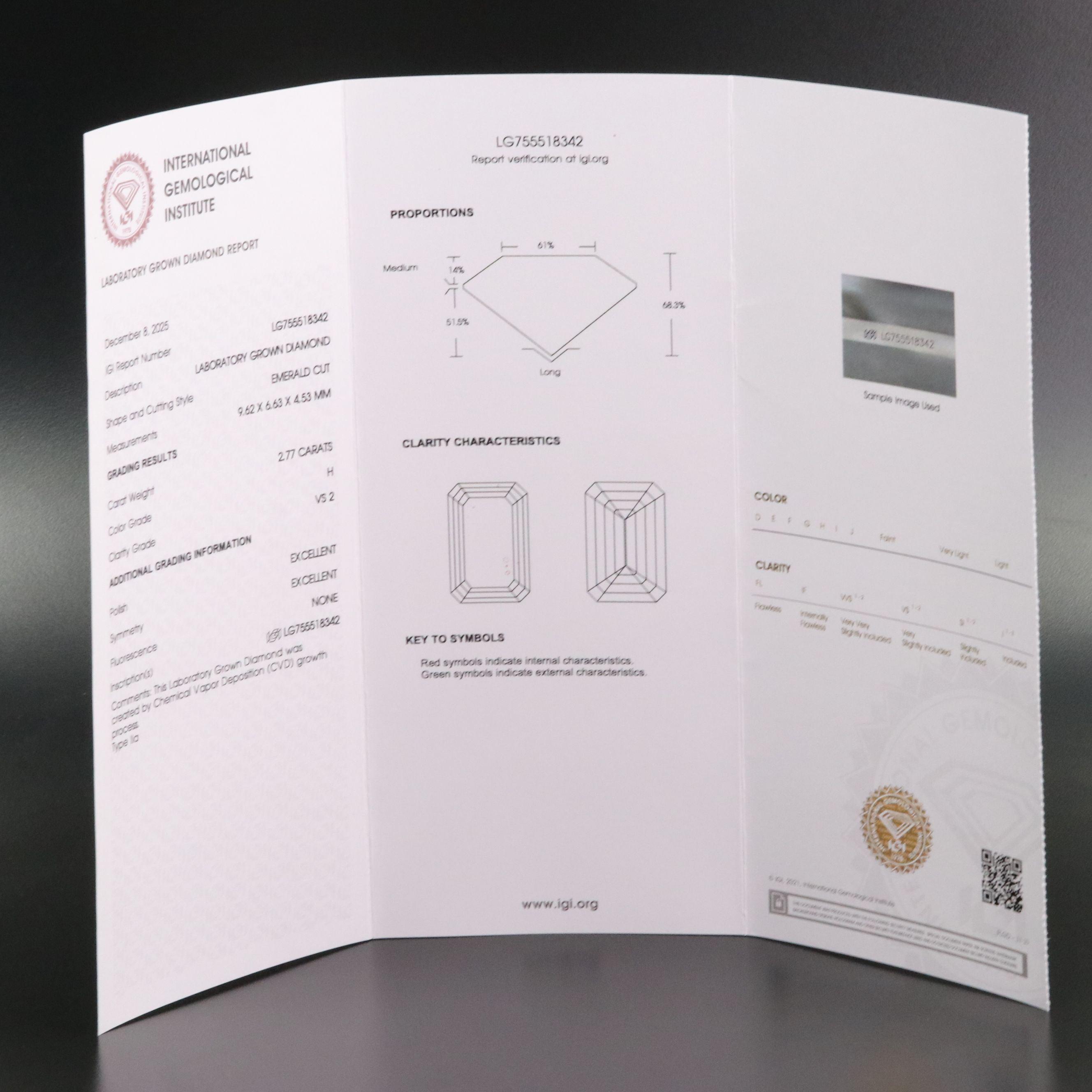 Loose 2.77 CT Lab Grown Diamond with IGI Report