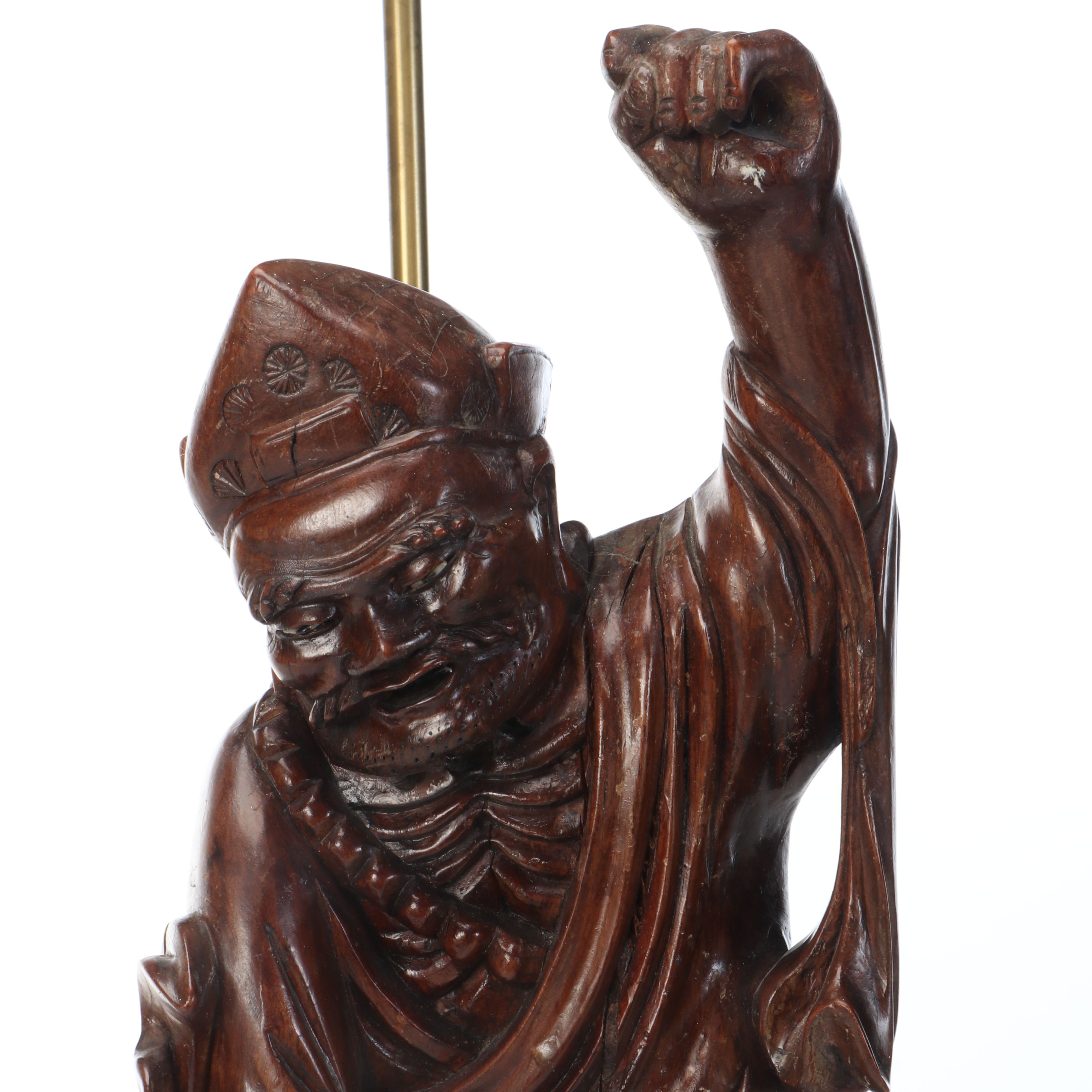 Chinese Hand-Carved Rootwood Figural Table Lamp