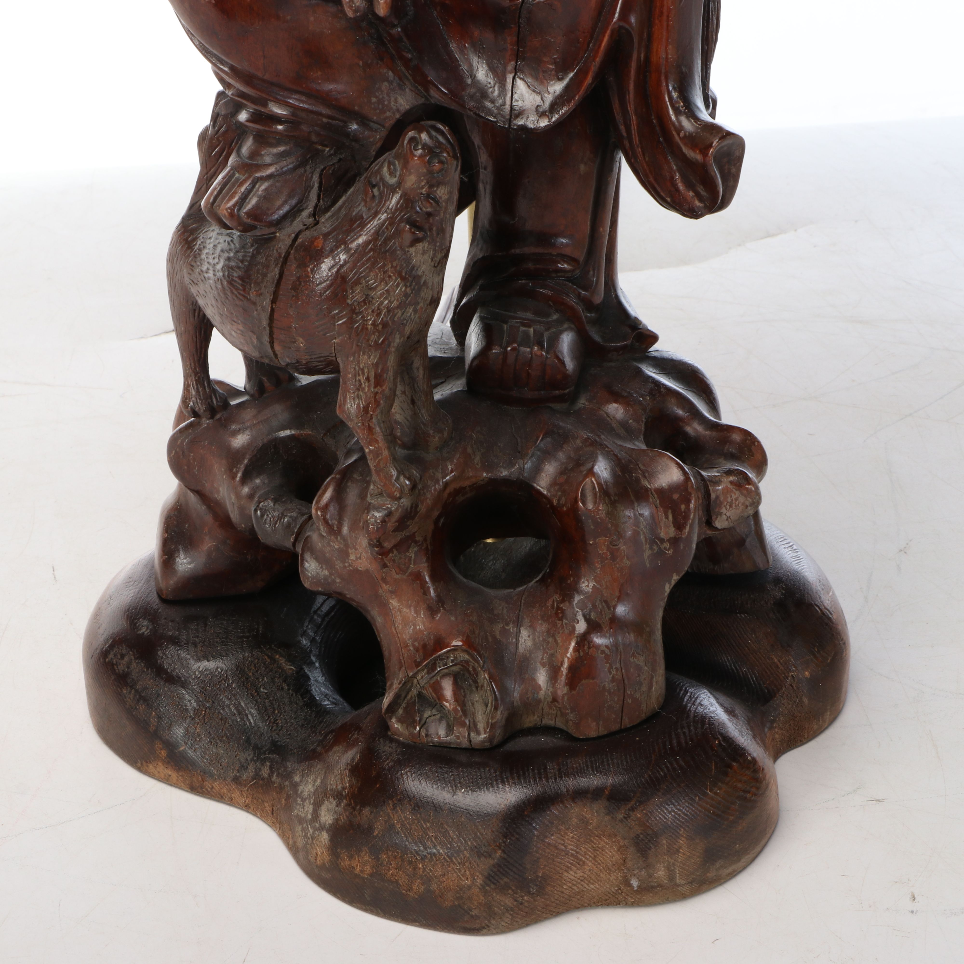 Chinese Hand-Carved Rootwood Figural Table Lamp