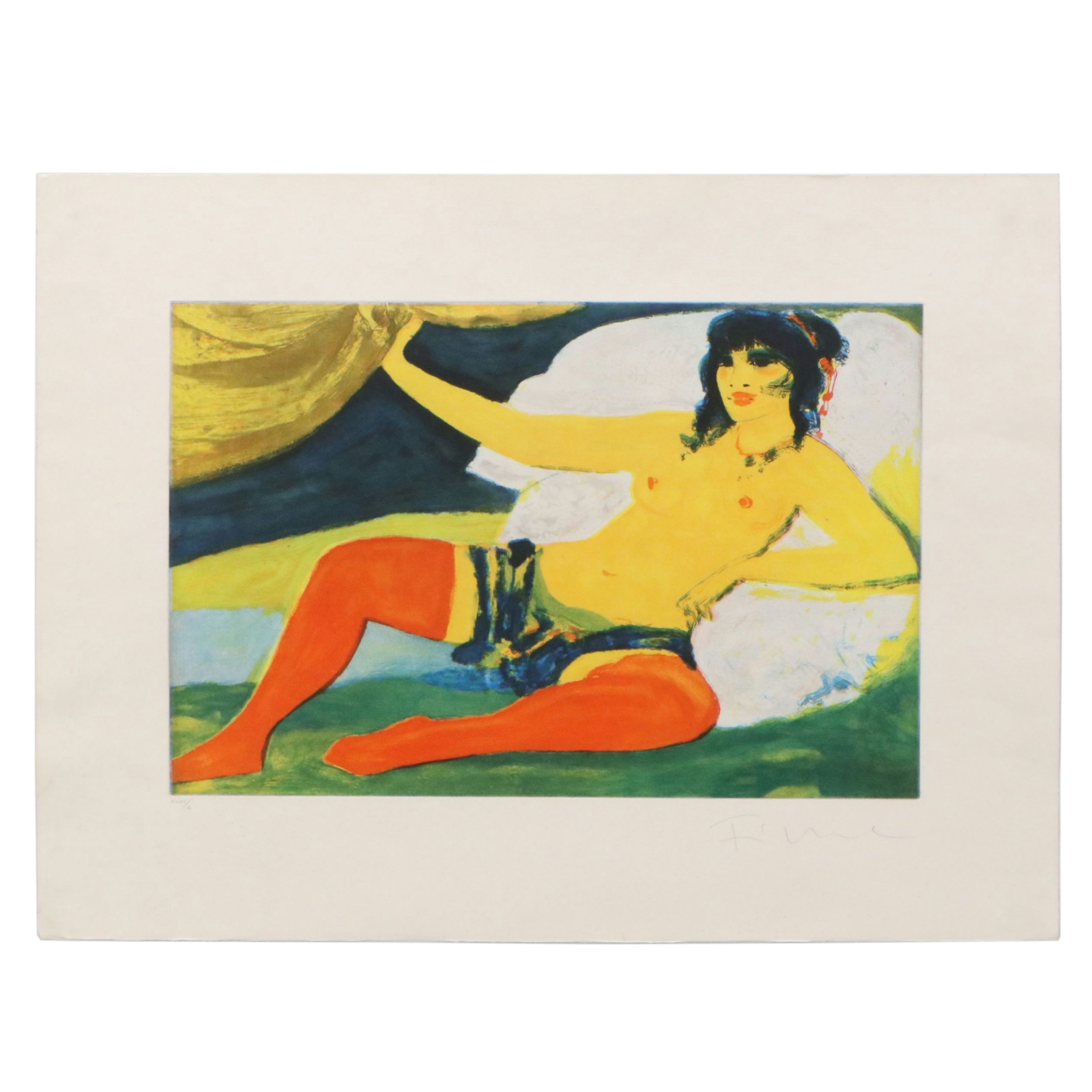 Salvatore Fiume Color Lithograph "Odalisca," 20th Century