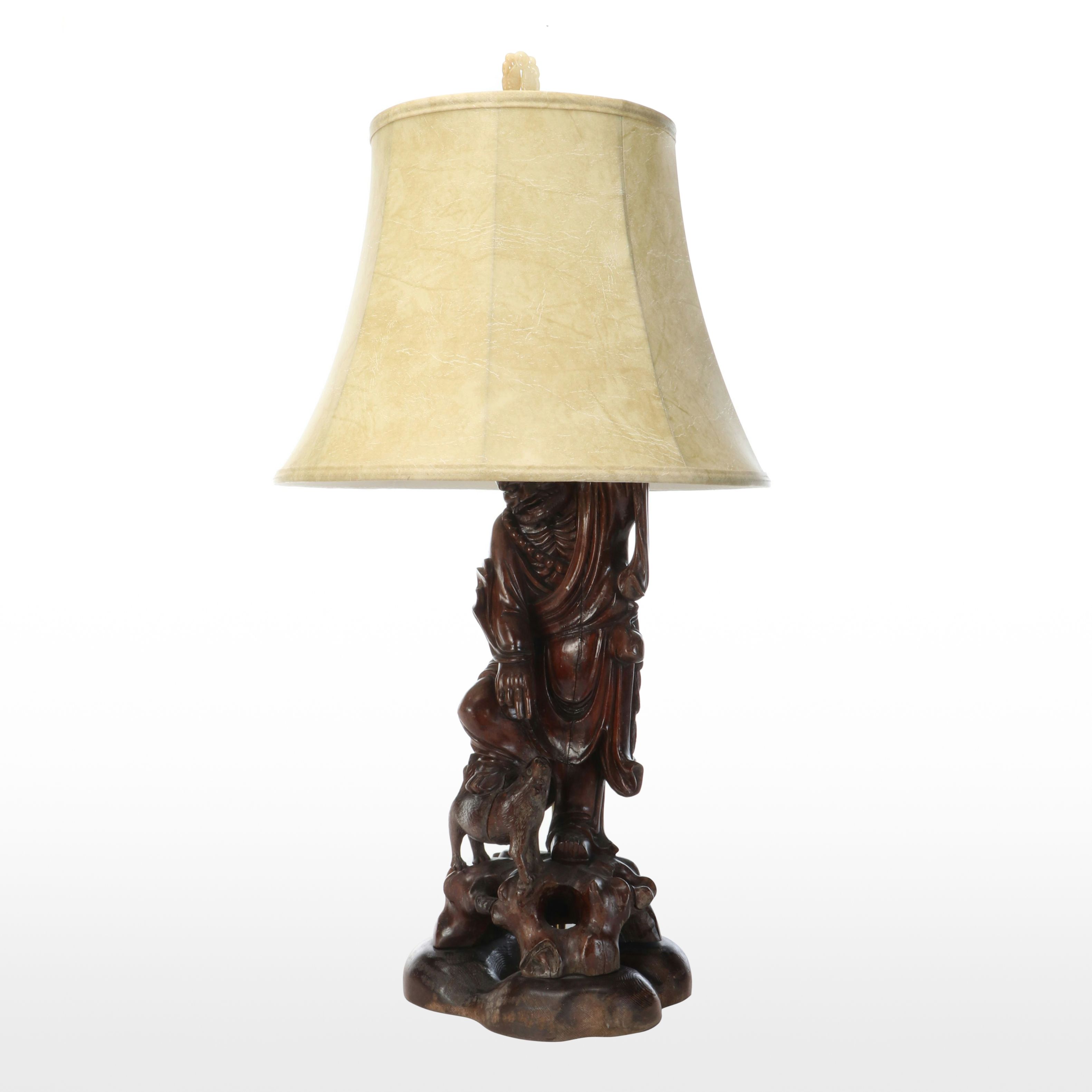 Chinese Hand-Carved Rootwood Figural Table Lamp