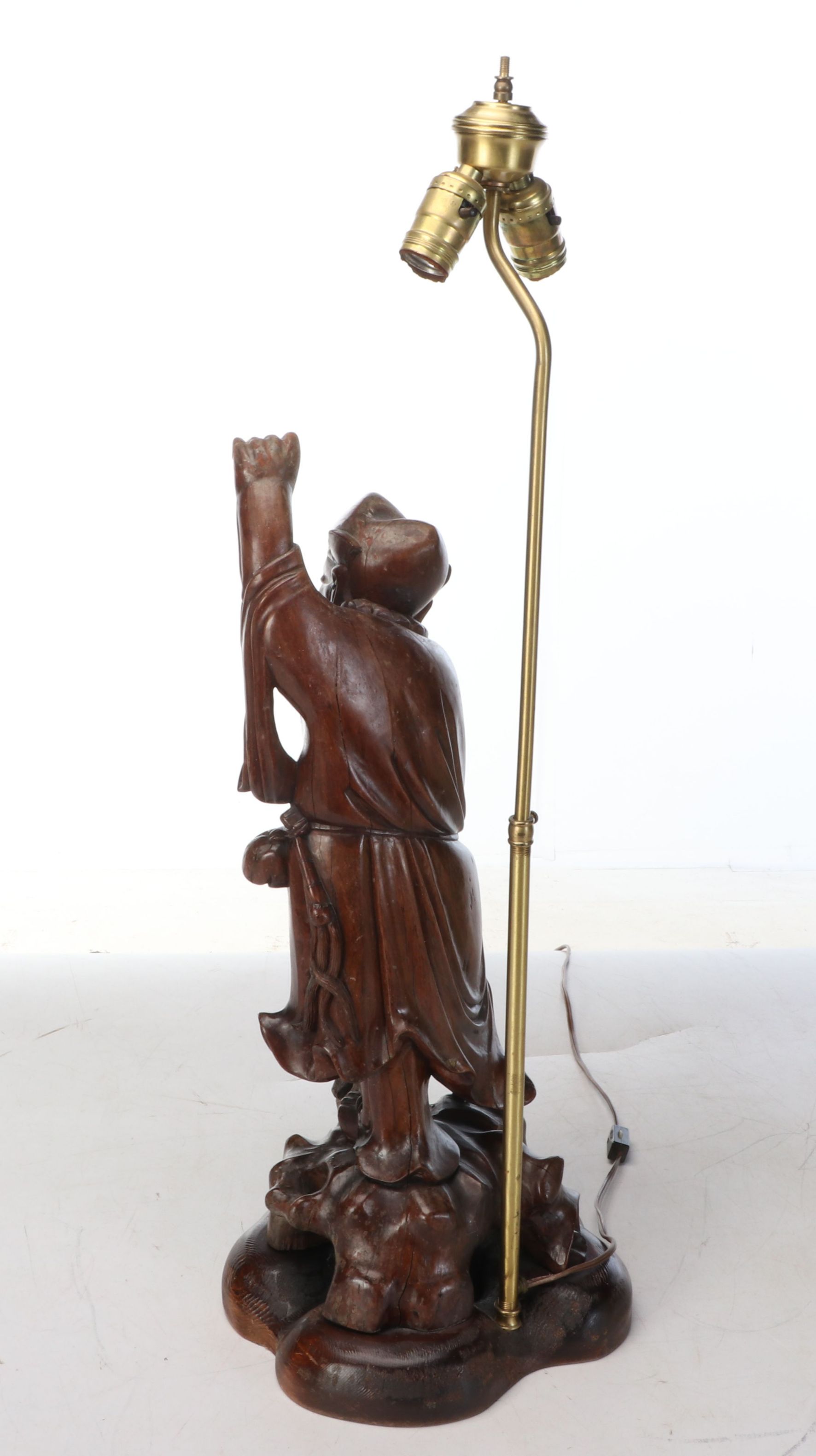 Chinese Hand-Carved Rootwood Figural Table Lamp