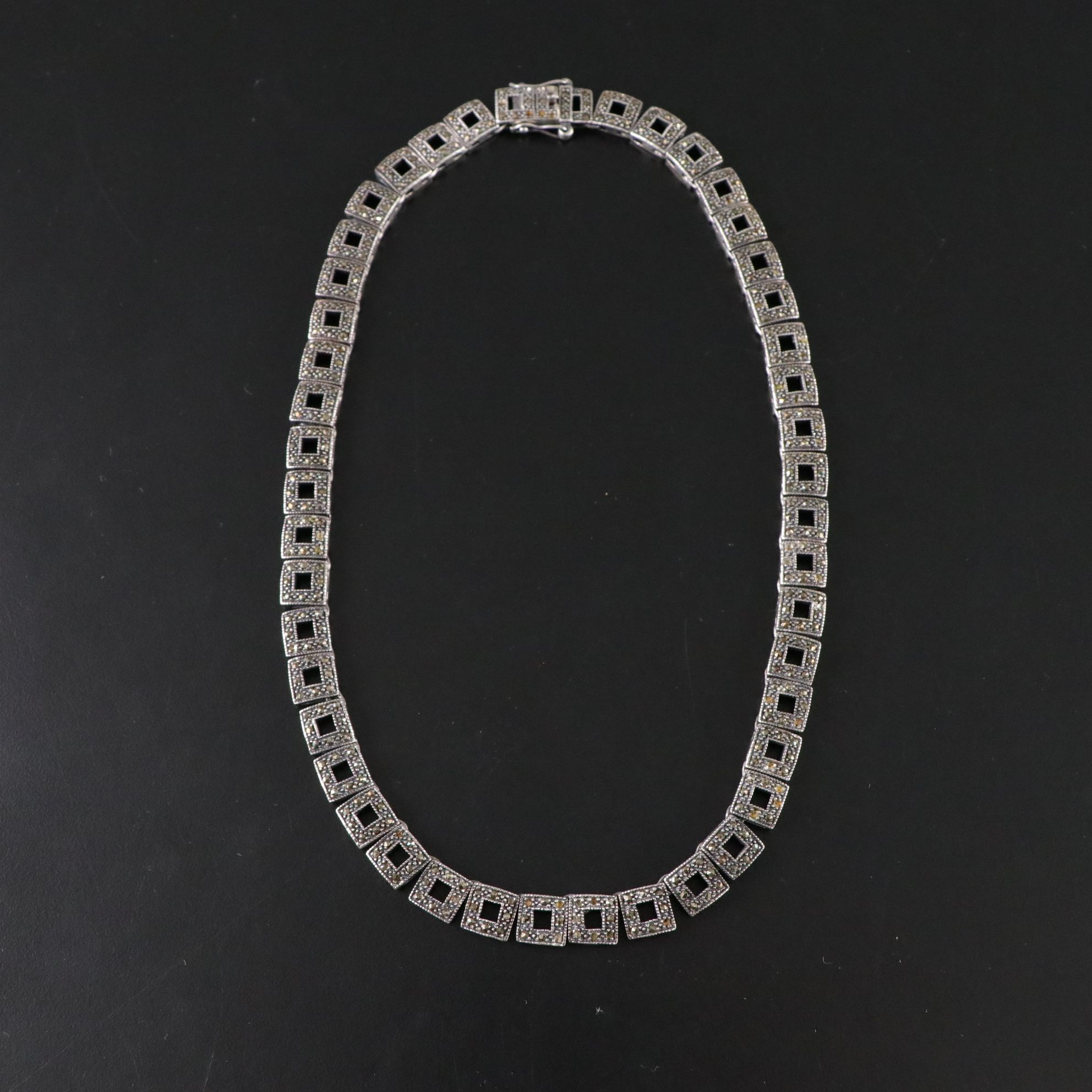 Art Deco Style Sterling Silver Pair of Geometric Link Chain Necklaces