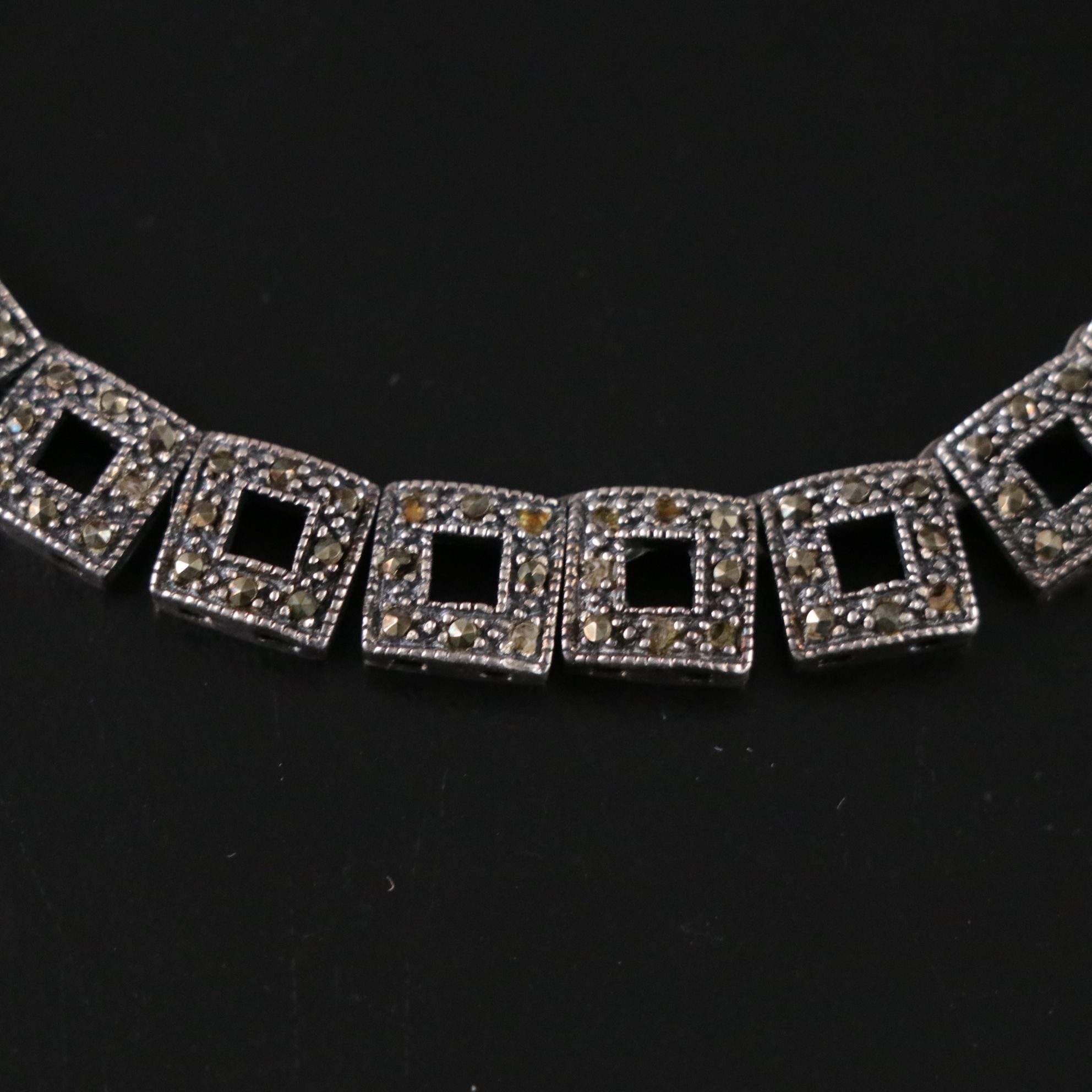 Art Deco Style Sterling Silver Pair of Geometric Link Chain Necklaces